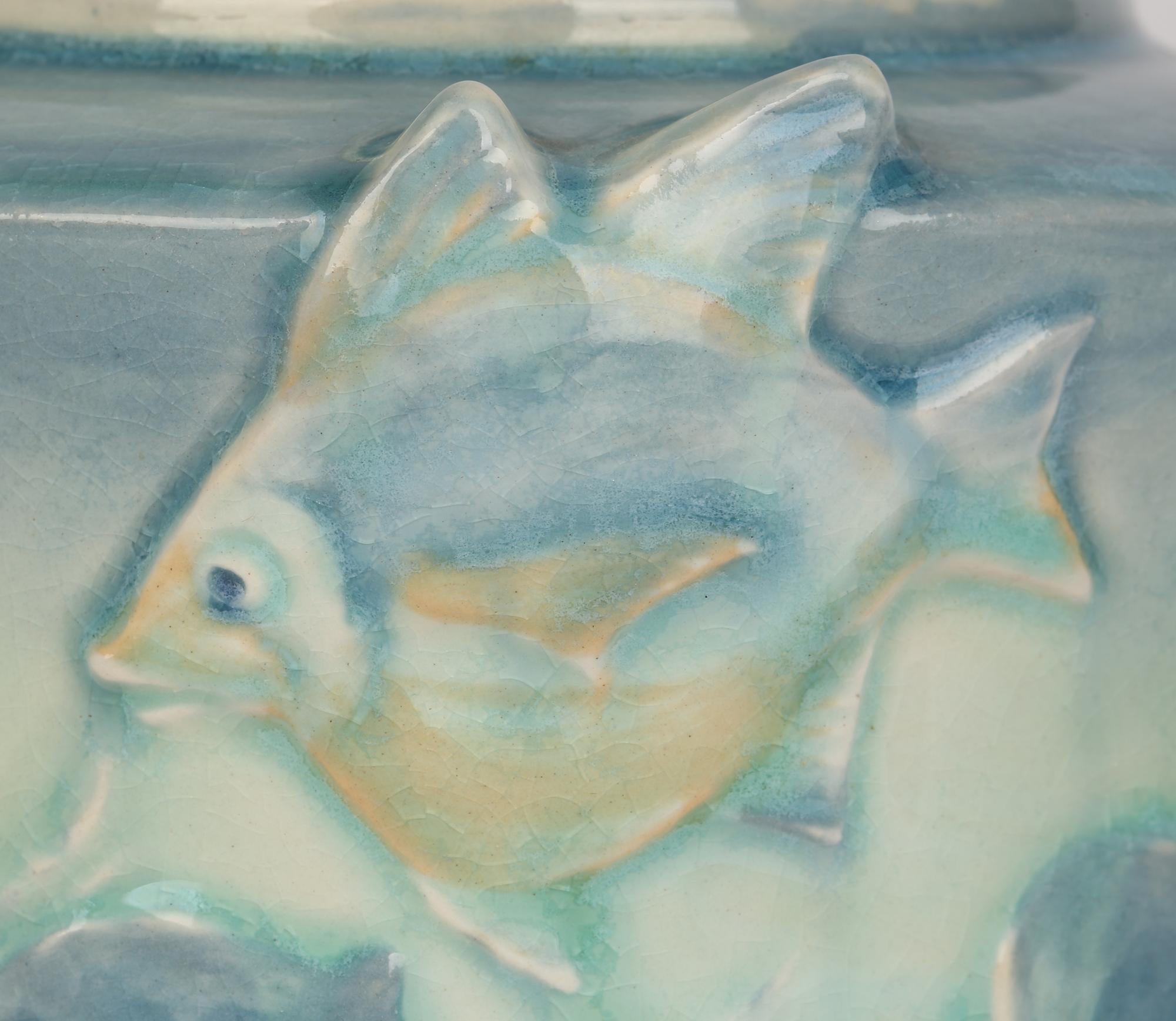English Royal Doulton Art Nouveau Tube Lined Vase with an Angel Fish