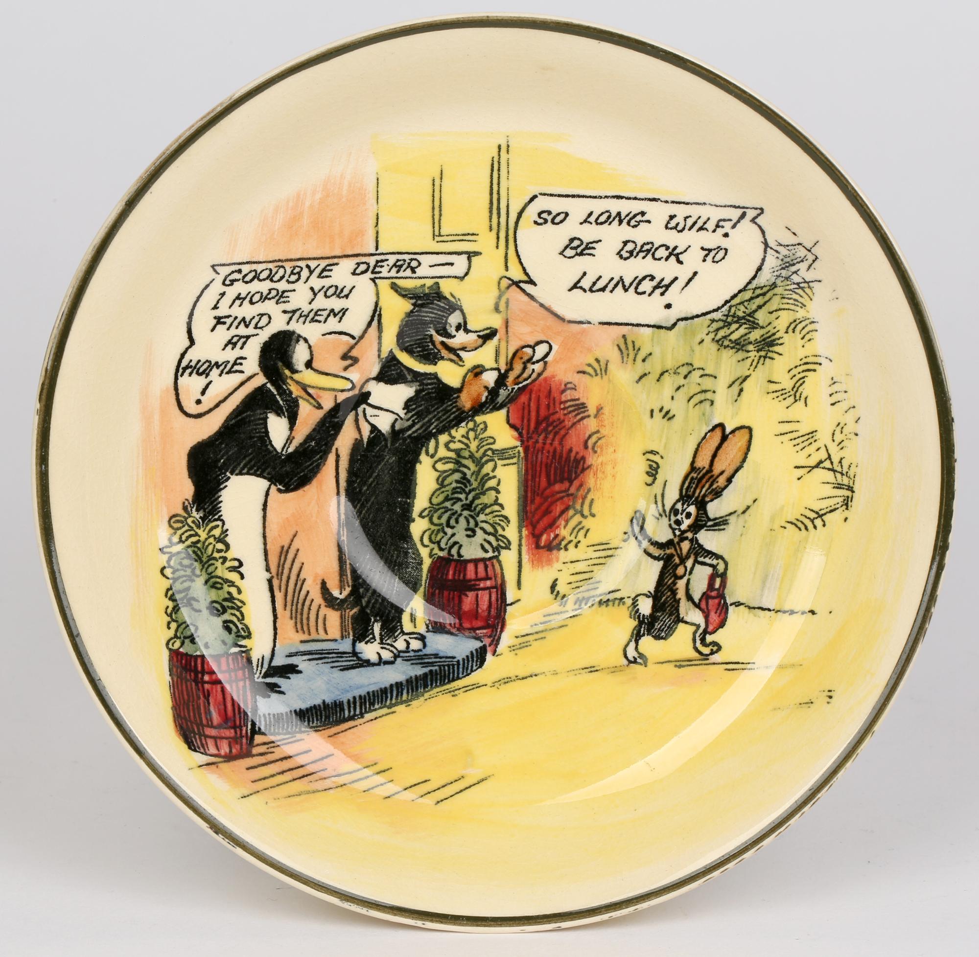 Mid-20th Century Royal Doulton Burslem Art Deco Pip, Squeak & Wilfred Daily Mirror Pottery Saucer For Sale