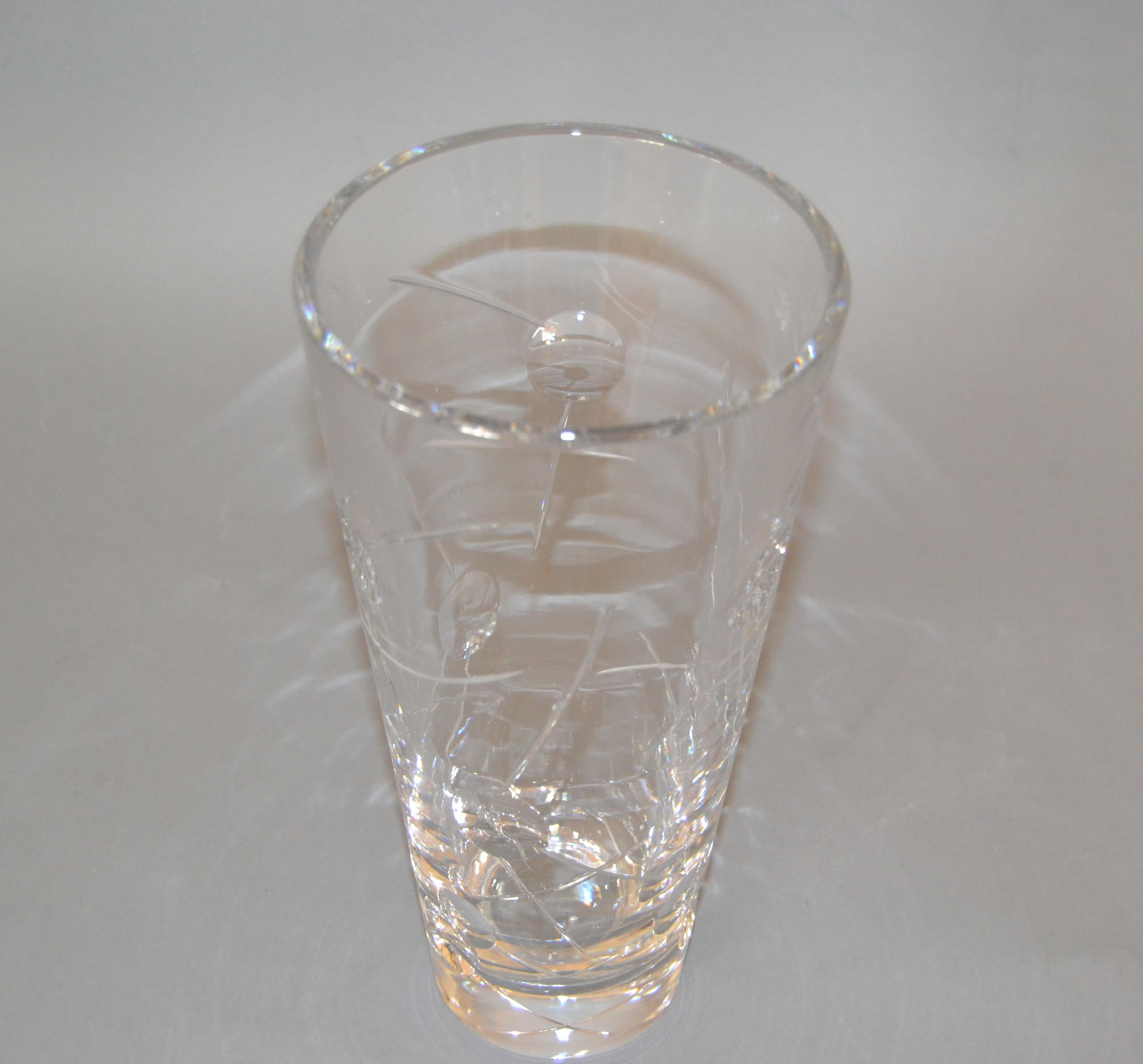 Art Deco Royal Doulton Cut Crystal Vase with Bubbles Etching Mid-Century Moden England For Sale