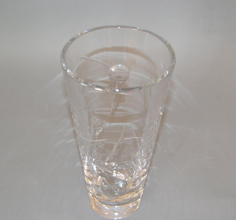 Royal Doulton Cut Crystal Vase with Bubbles and Etching, England For