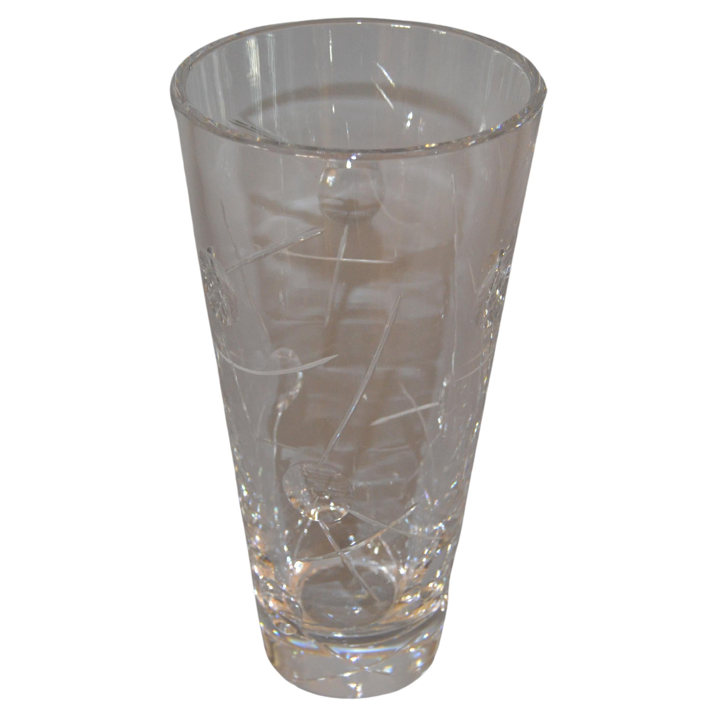 Lovely Royal Doulton finest cut crystal vase with bubbles and criss cross etching. Made in England and marked underneath.
The vase is heavy and 5 inches wide at the top.

A-769-335