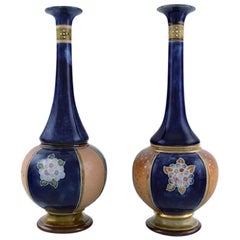 Antique Royal Doulton, England, a Pair of Narrow-Necked Art Nouveau Vases