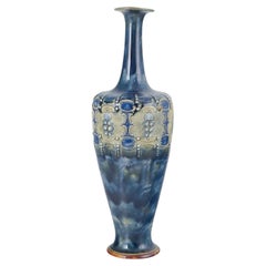 Royal Doulton, England. Slender, tall chamotte vase with blue and white hues.