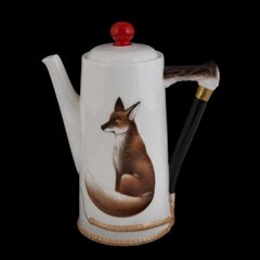 Royal Doulton Fox Coffee Service 10 Cups Printed & Hand Painted Bone China 1950s