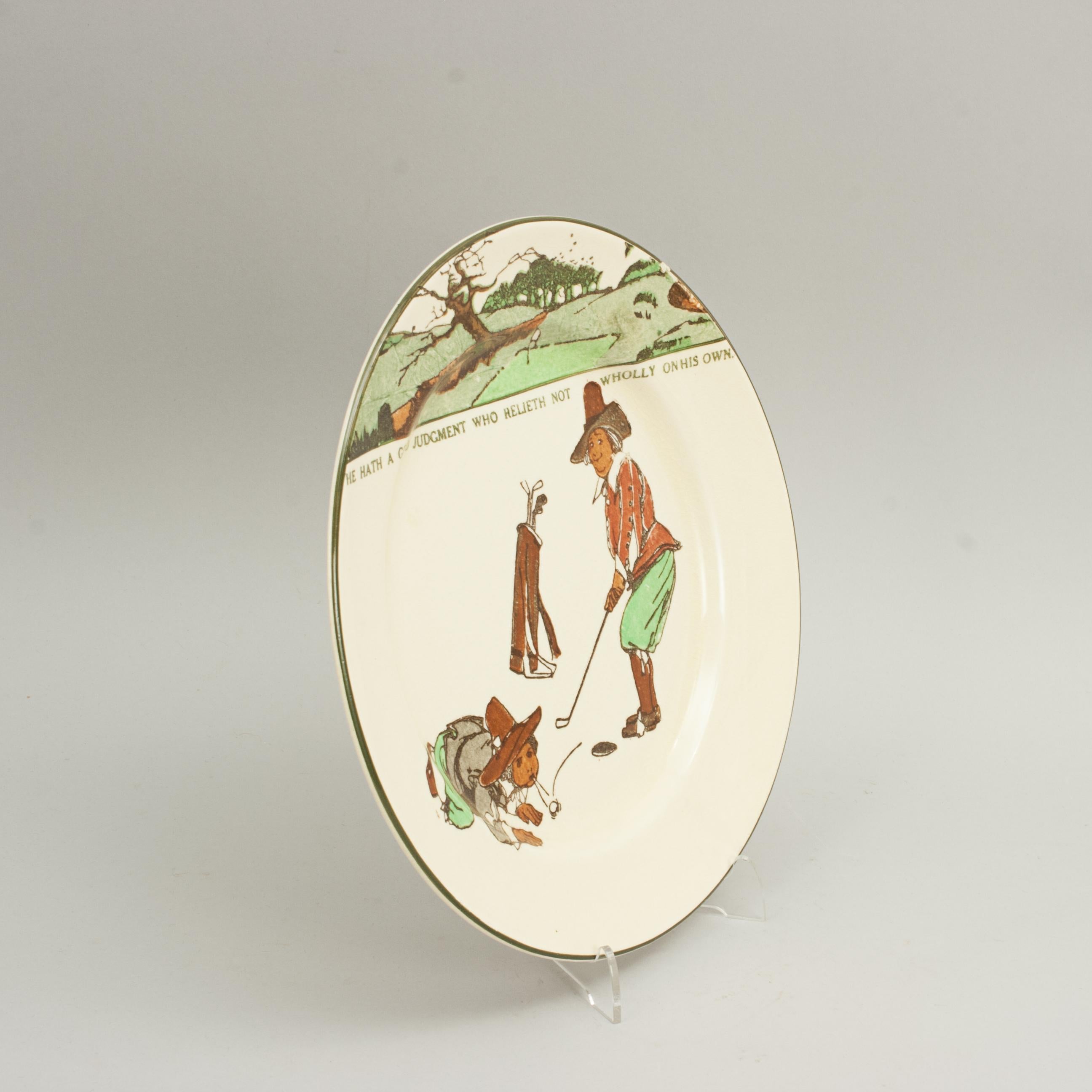 Royal Doulton series ware golf plate.
Royal Doulton rack plate with polychrome golf scene and the proverb, 
