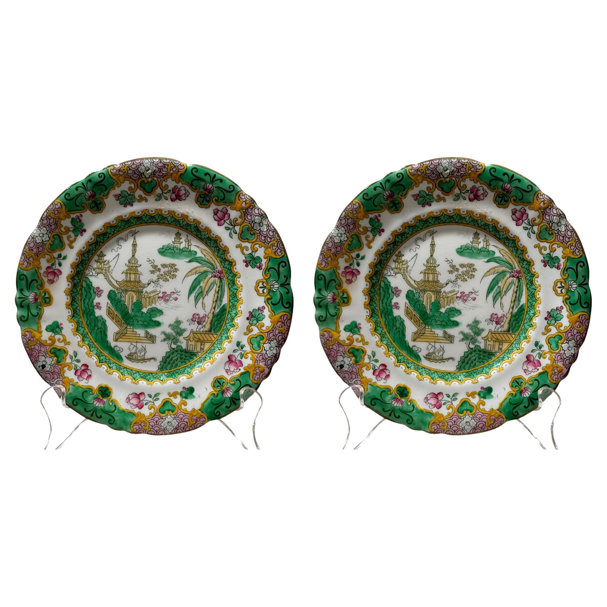 Royal Doulton Green Oriental Garden Plates  For Sale