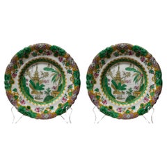 Vintage Royal Doulton Green Oriental Garden Plates 