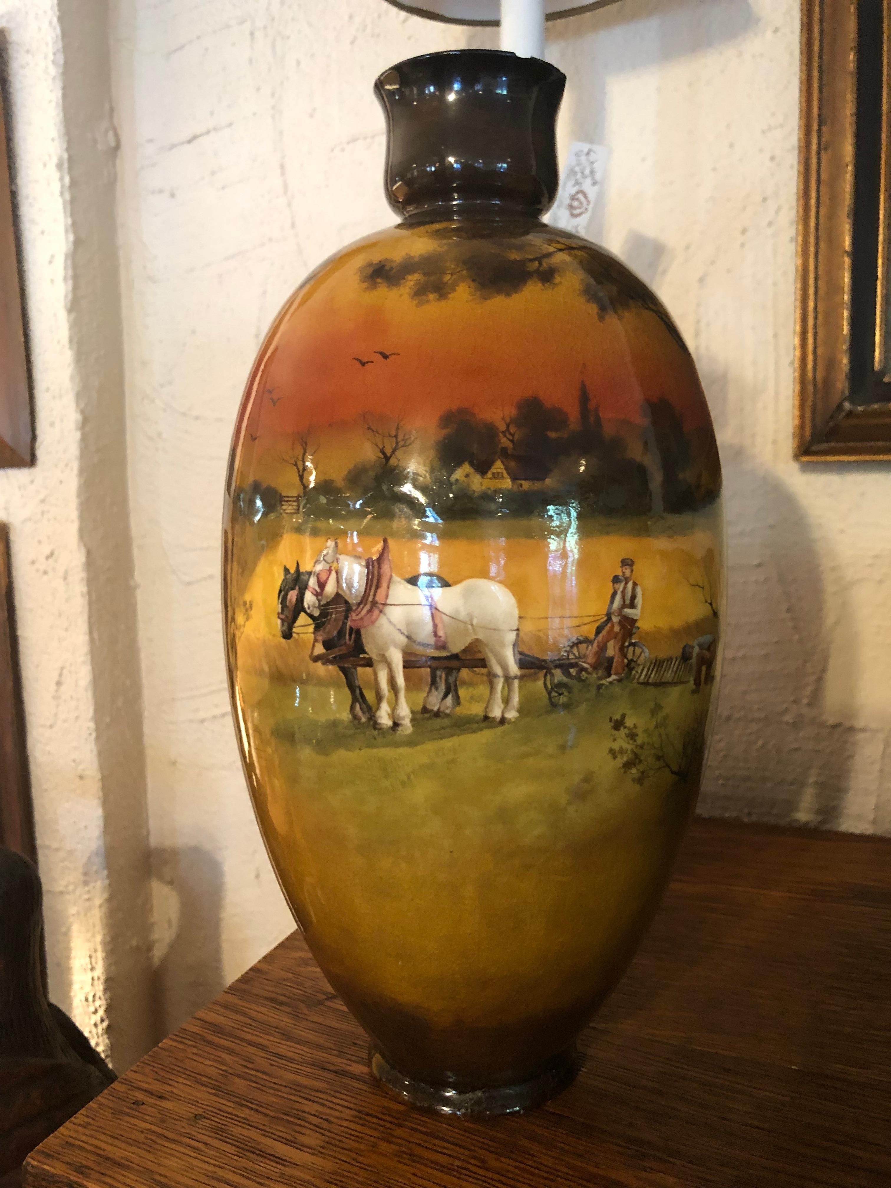 Rare Royal Doulton Hand Painted Glazed Vase In Fair Condition For Sale In Redding, CT