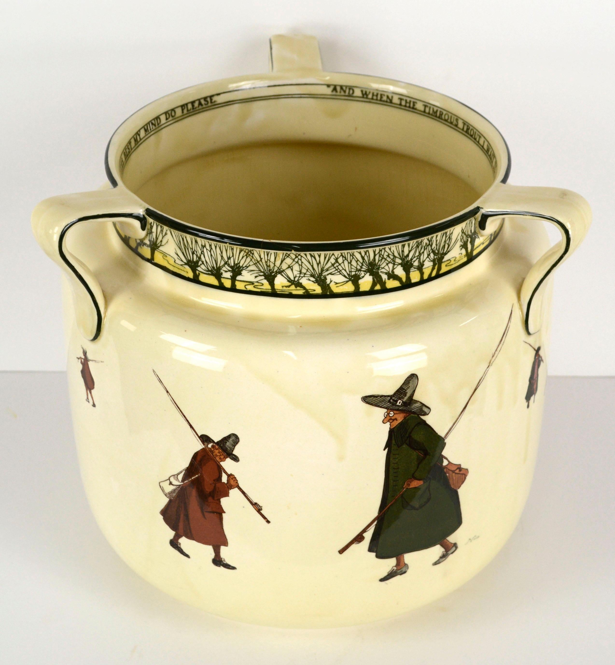 Fired Royal Doulton Isaac Walton Series Ware Jardiniere by Charles Noke, Signed For Sale