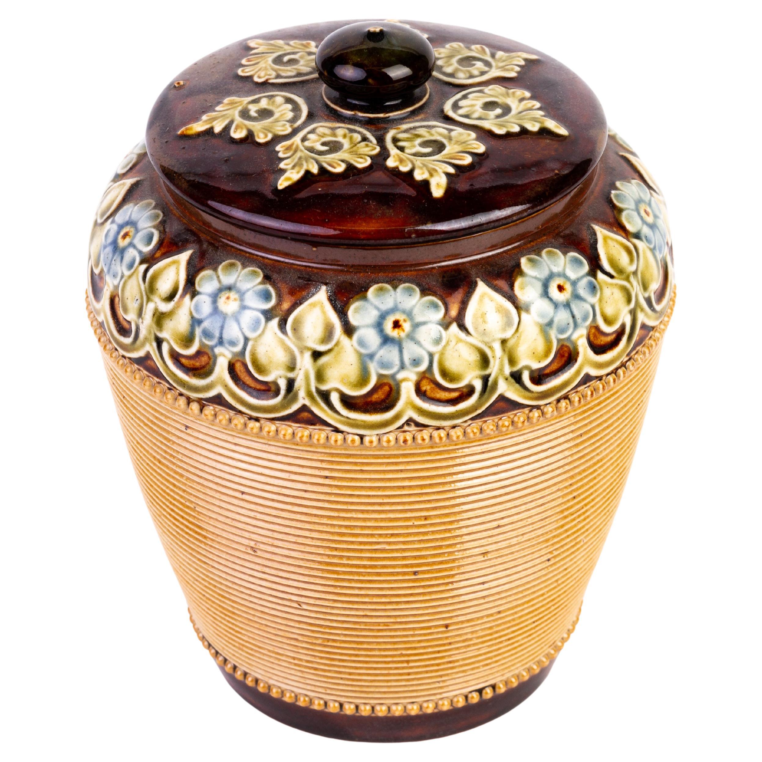Royal Doulton Lambeth Ceramic Tobacco Jar 19th Century For Sale at