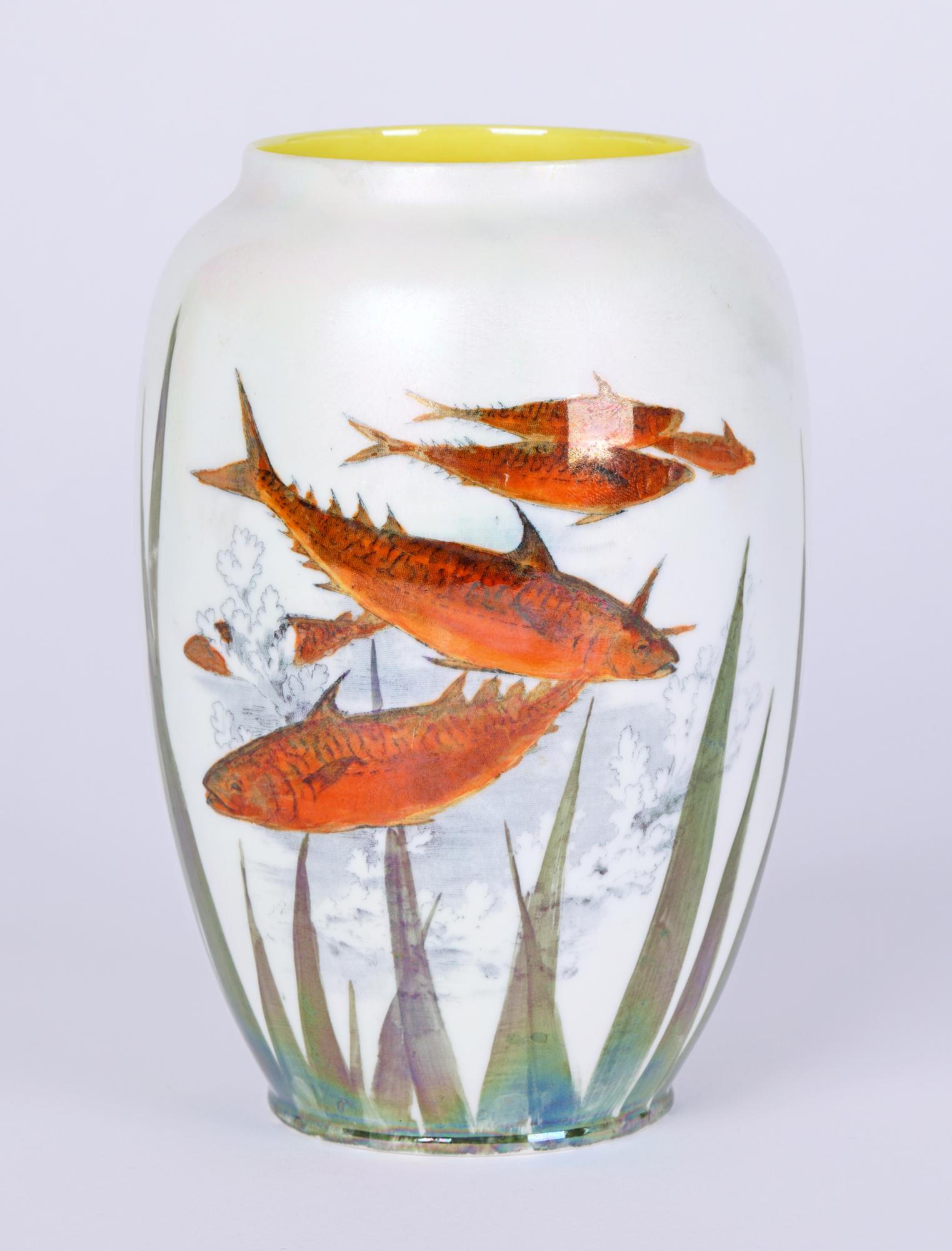 Royal Doulton Lustre Glazed Art Pottery Vase with Fish 3