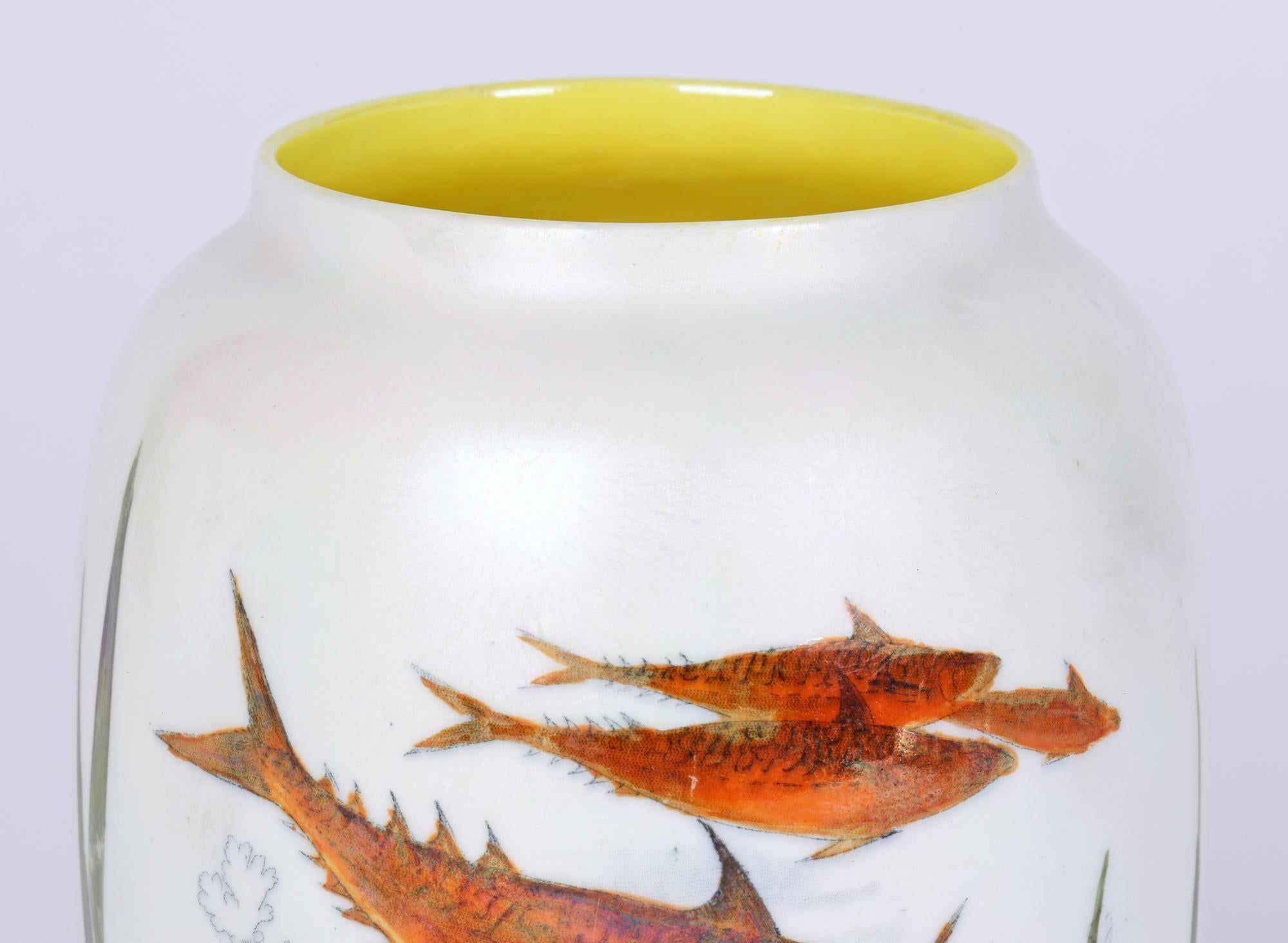 Art Deco Royal Doulton Lustre Glazed Art Pottery Vase with Fish
