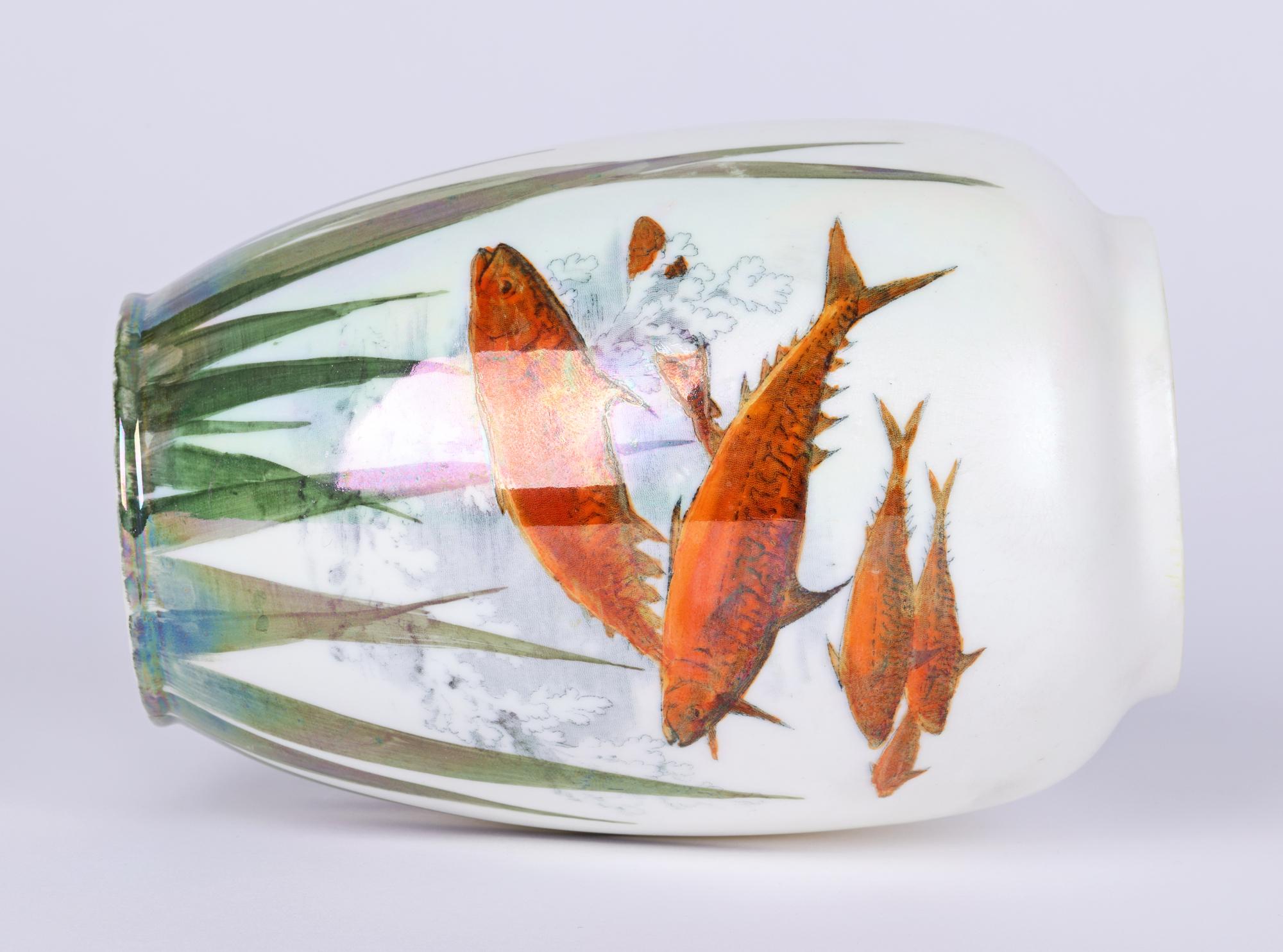 Porcelain Royal Doulton Lustre Glazed Art Pottery Vase with Fish