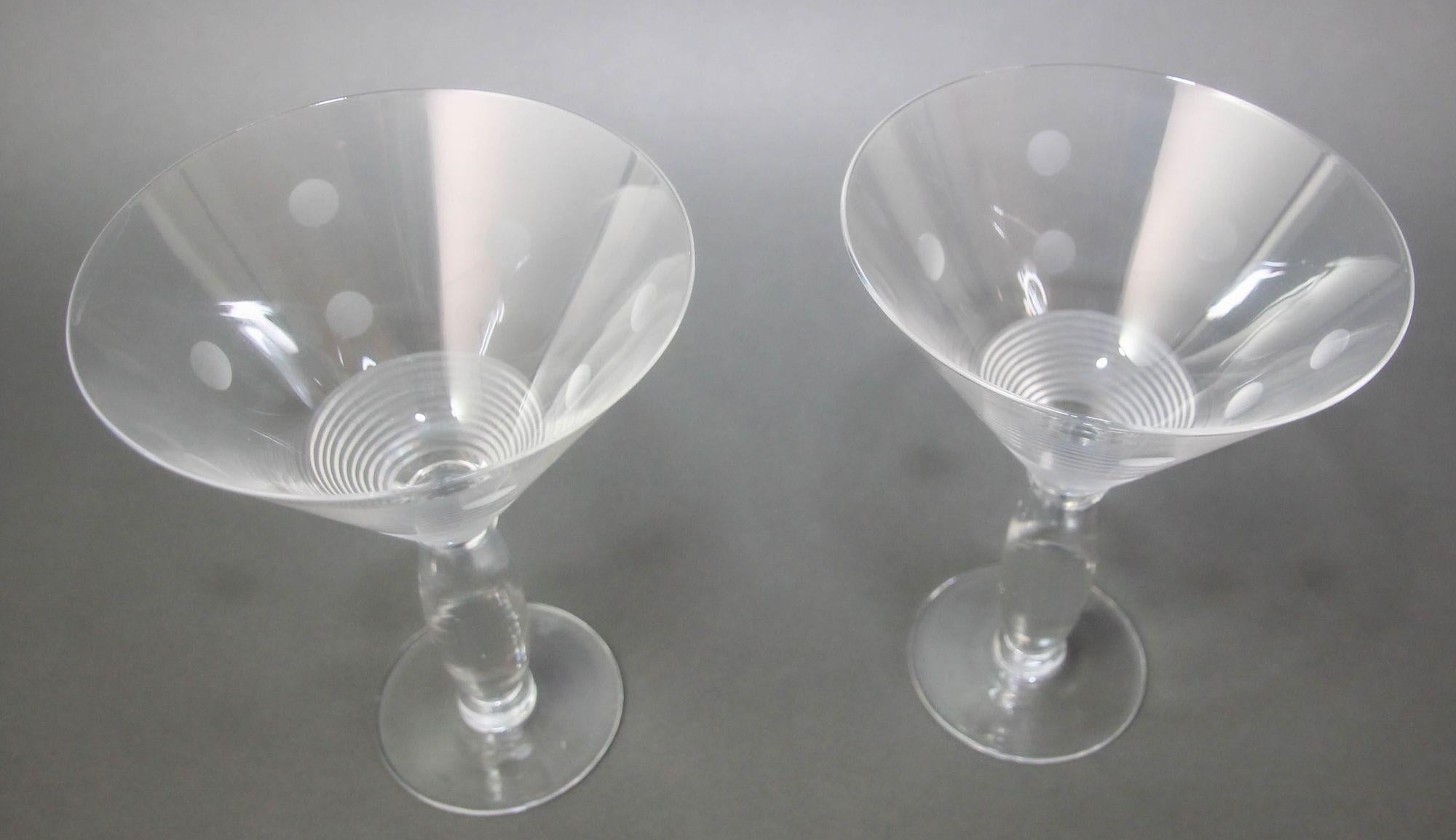 ROYAL DOULTON Martini Crystal Etched Glasses Set of 2 Vintage Cocktail Barware For Sale 2
