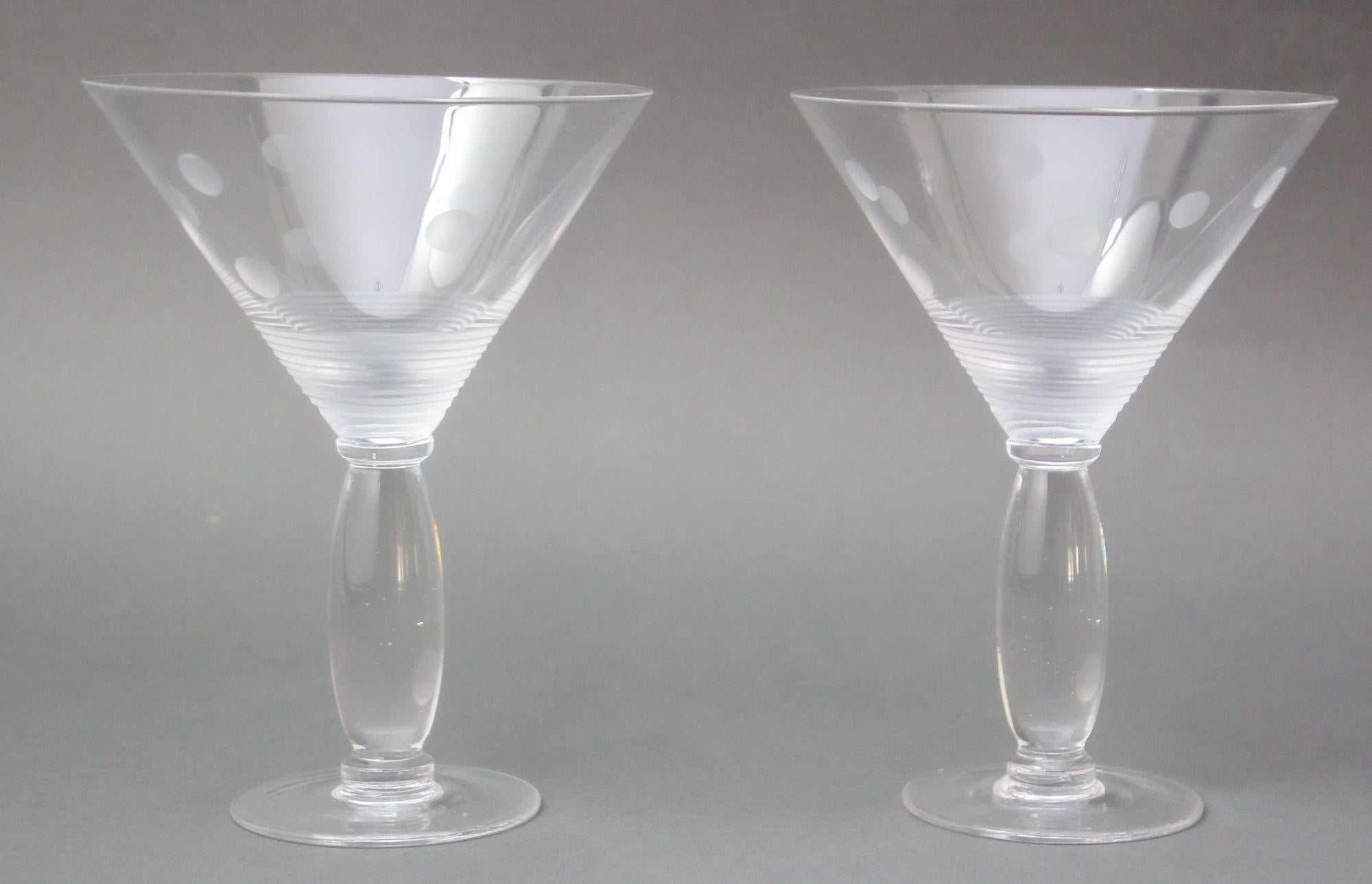 ROYAL DOULTON Martini Crystal Etched Glasses Set of 2 Vintage Cocktail Barware For Sale 7