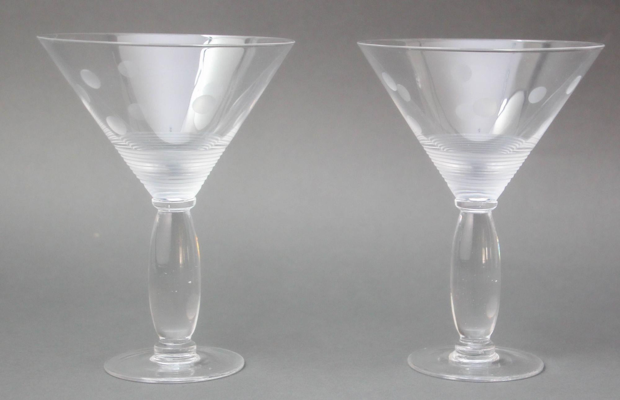 ROYAL DOULTON Martini Crystal Etched Glasses Set of 2 Vintage Cocktail Barware For Sale 5