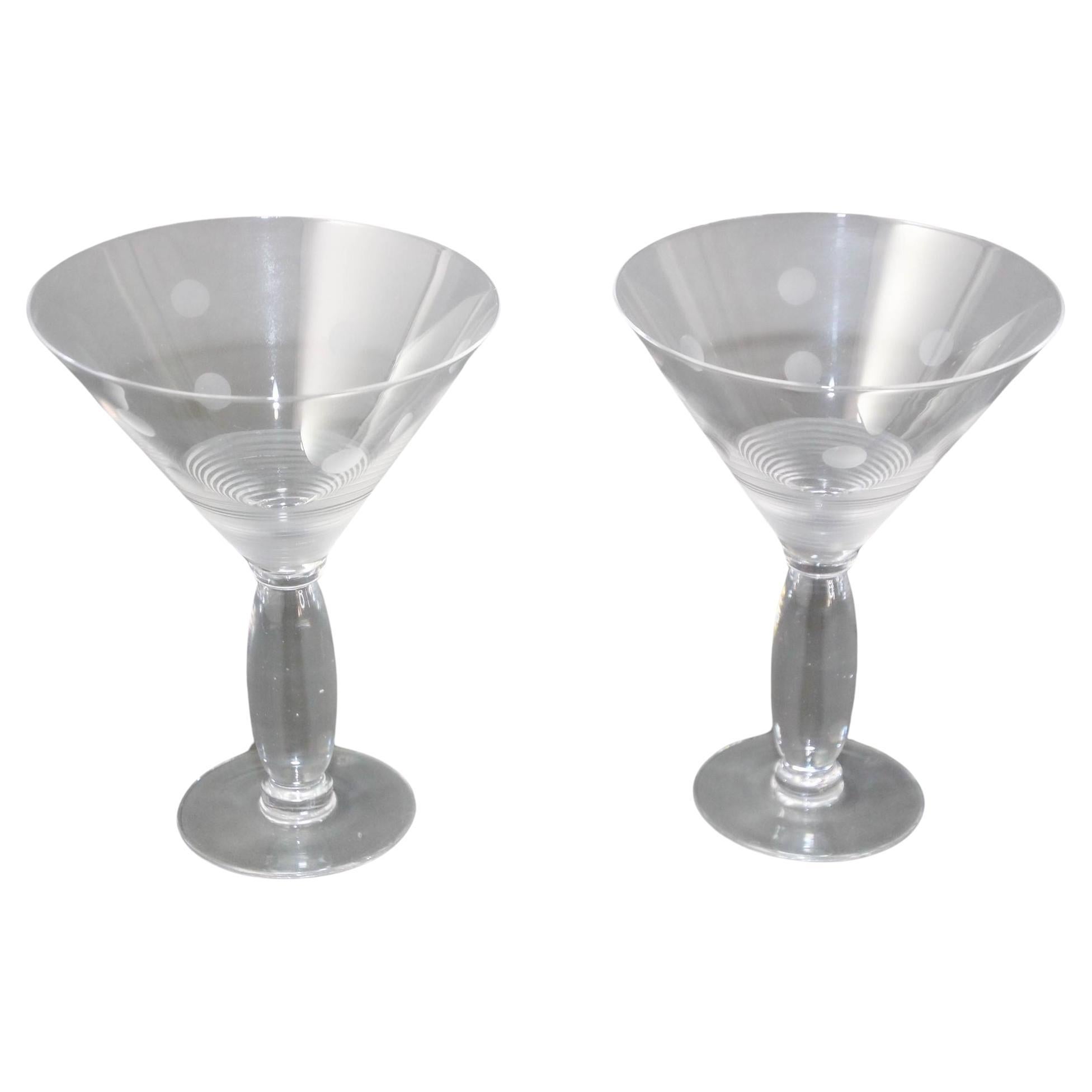 ROYAL DOULTON Martini Crystal Etched Glasses Set of 2 Vintage Cocktail Barware For Sale