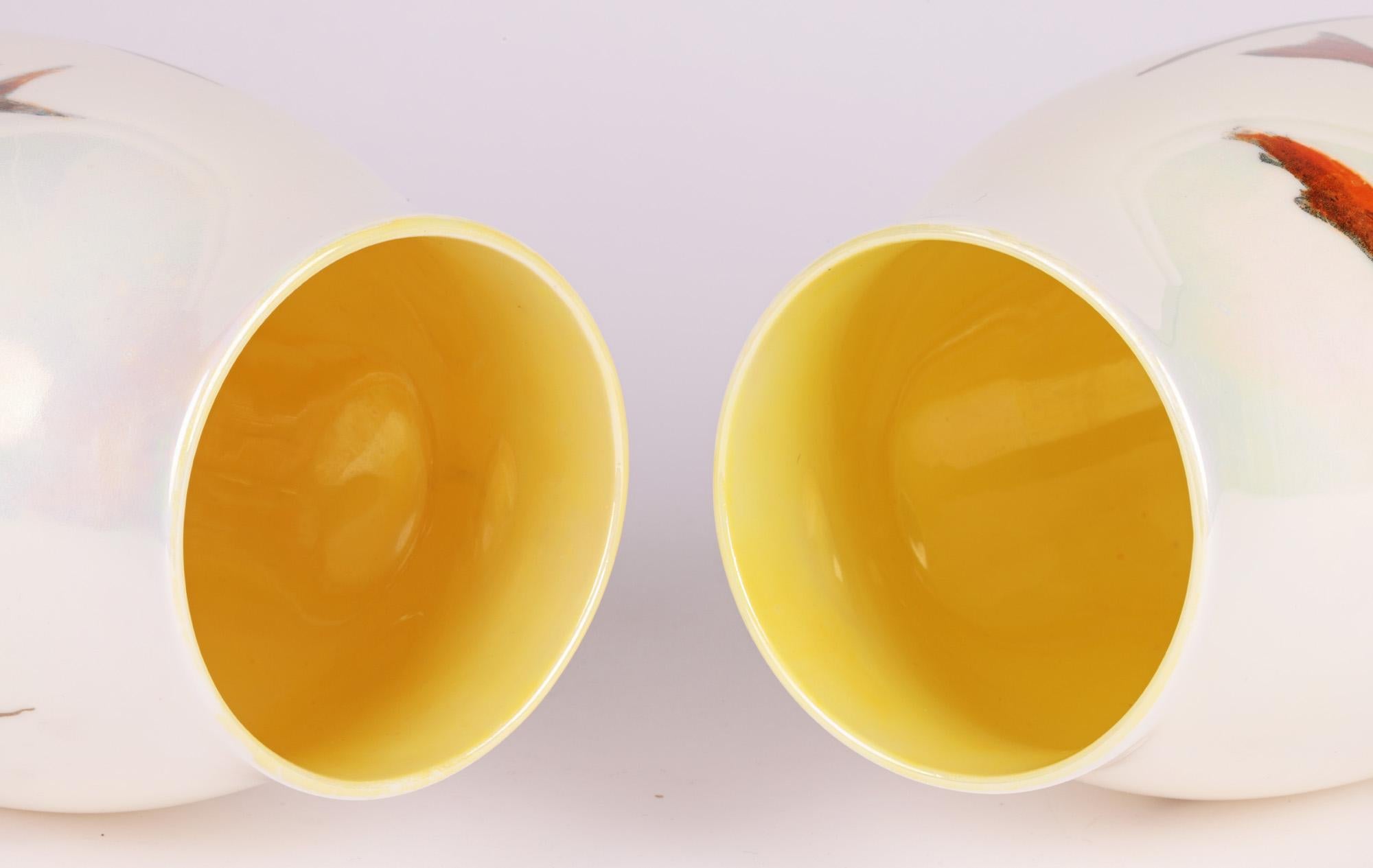 Royal Doulton Pair Lustre Glazed Art Pottery Vases with Fish In Good Condition In Bishop's Stortford, Hertfordshire