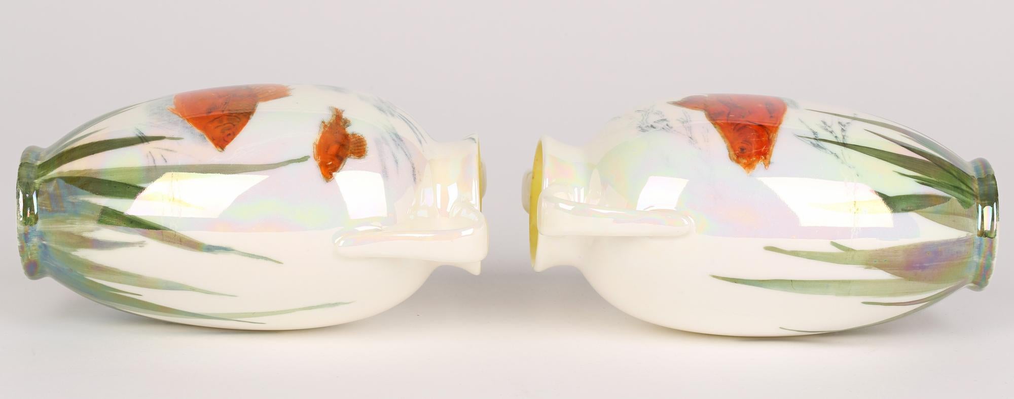 Royal Doulton Pair Twin Handled Lustre Glazed Art Pottery Vases with In Good Condition In Bishop's Stortford, Hertfordshire
