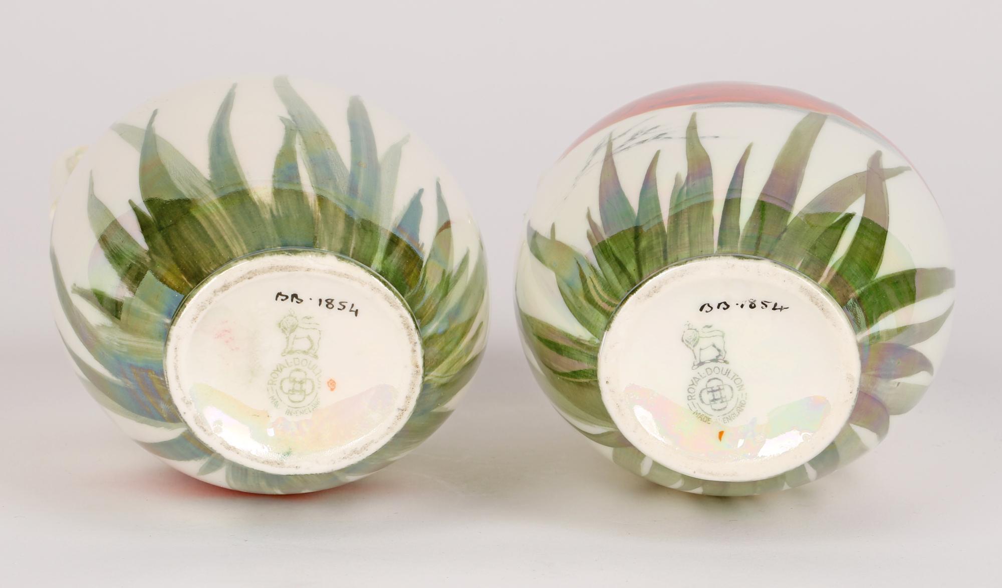 Early 20th Century Royal Doulton Pair Twin Handled Lustre Glazed Art Pottery Vases with