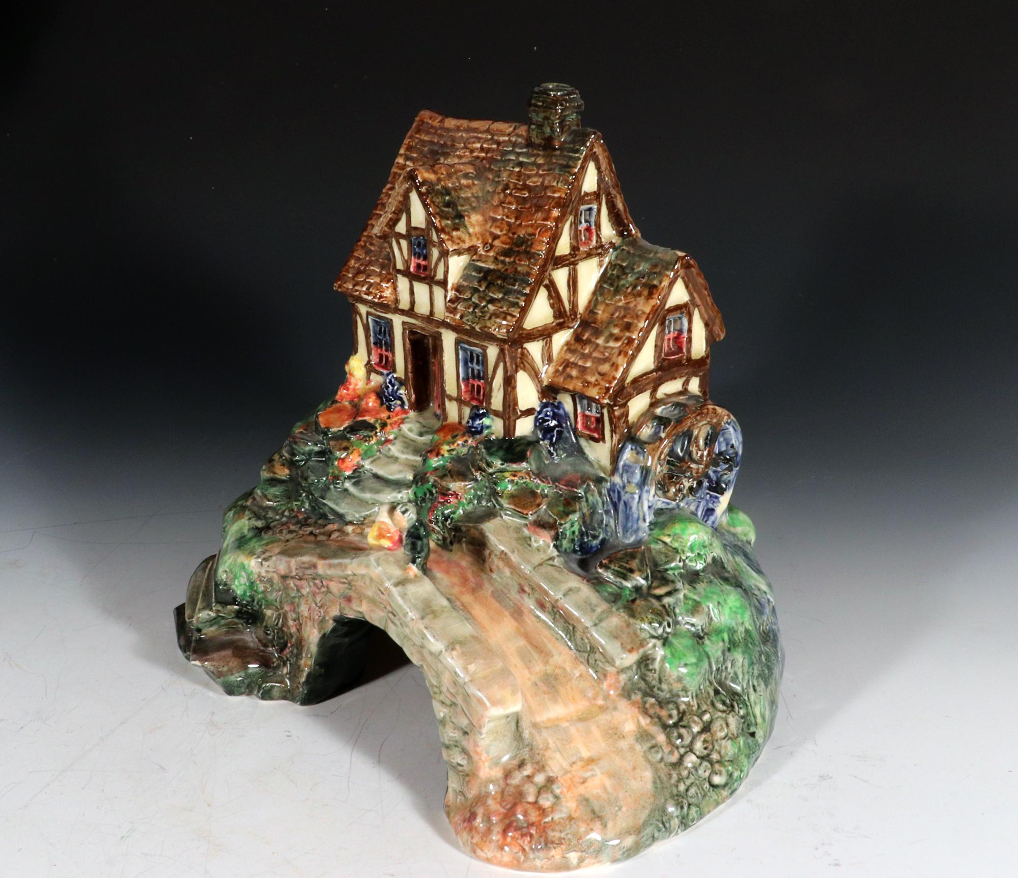 English Royal Doulton Pastille Pottery Bastiile Burner Tudor Watermill and Cottage For Sale