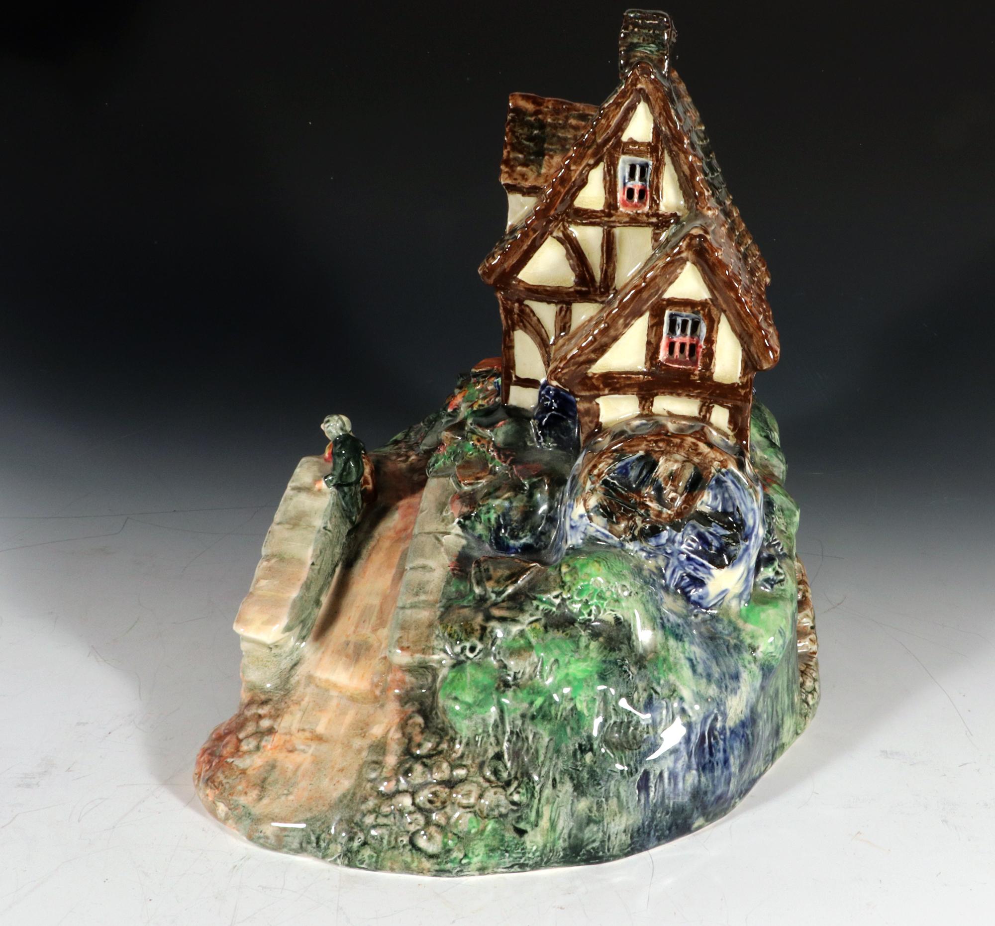 Royal Doulton Pastille Pottery Bastiile Burner Tudor Watermill and Cottage In Good Condition For Sale In Downingtown, PA