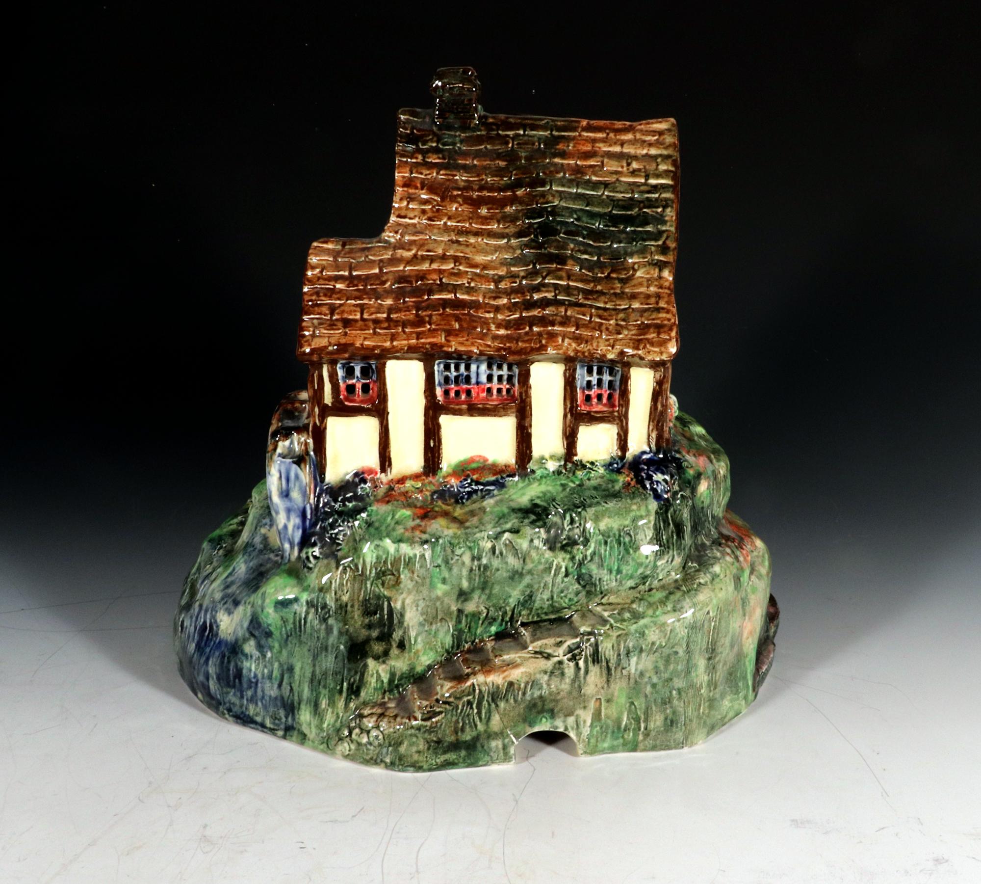 Early 20th Century Royal Doulton Pastille Pottery Bastiile Burner Tudor Watermill and Cottage For Sale