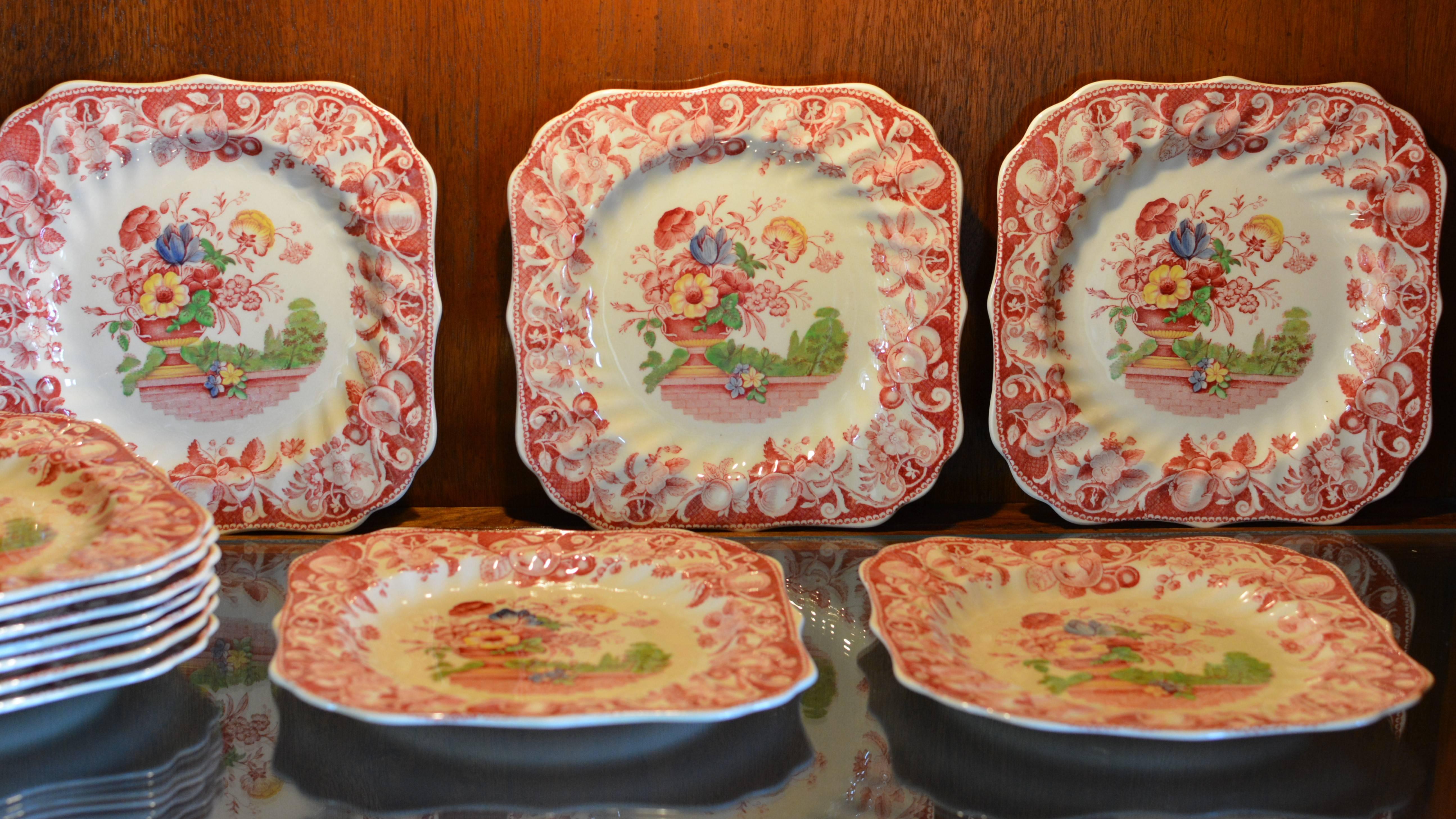 Porcelain Royal Doulton Pomeroy Red Multi-Color Center Design China For Sale