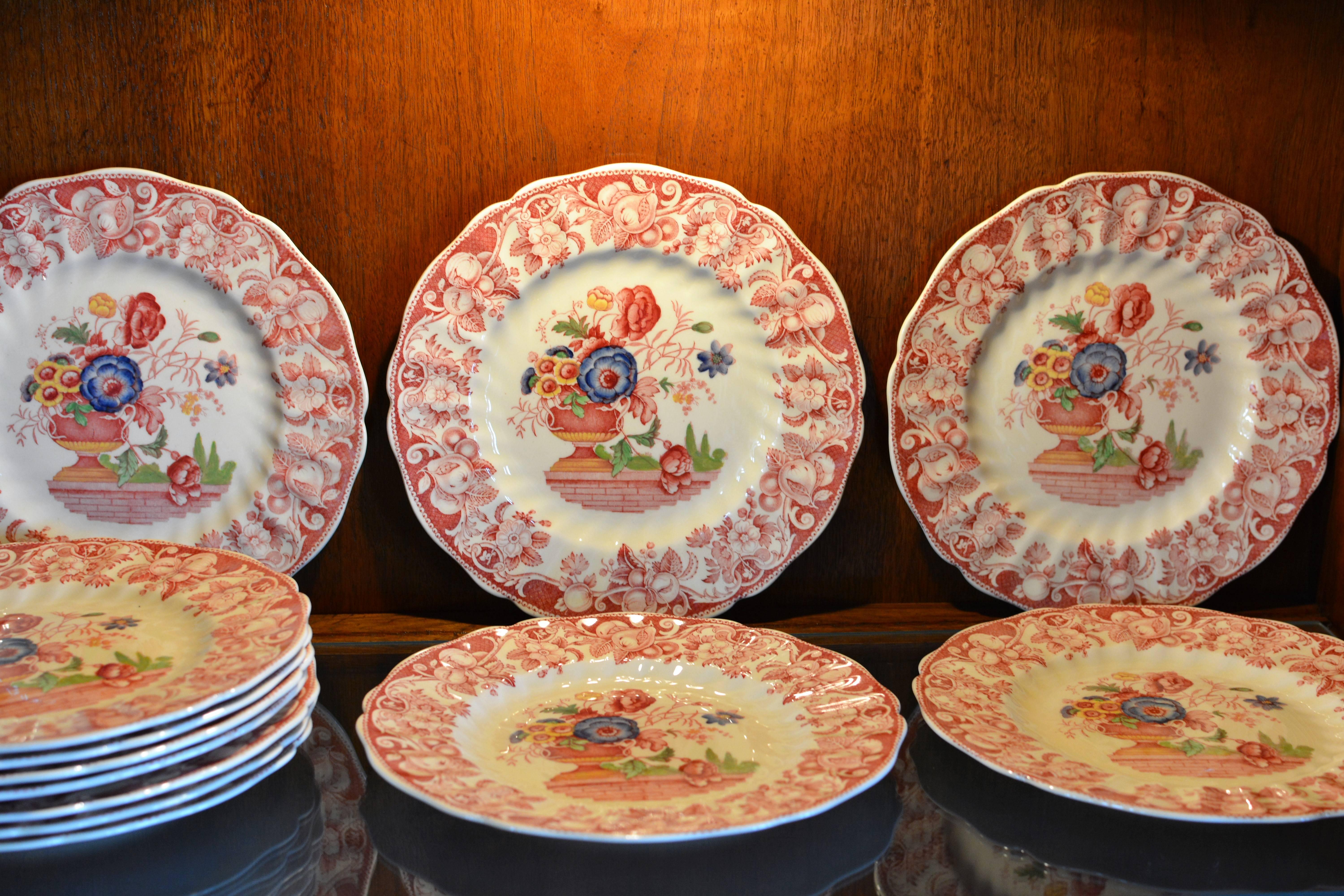 20th Century Royal Doulton Pomeroy Red Multi-Color Center Design China For Sale