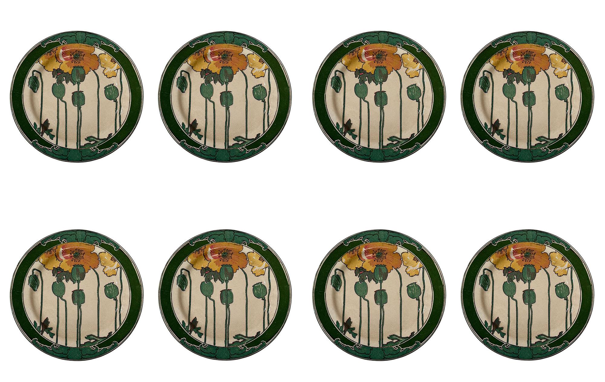 Arts and crafts Royal Doulton, Poppy dinner plate. Eight available. England, circa 1917.
