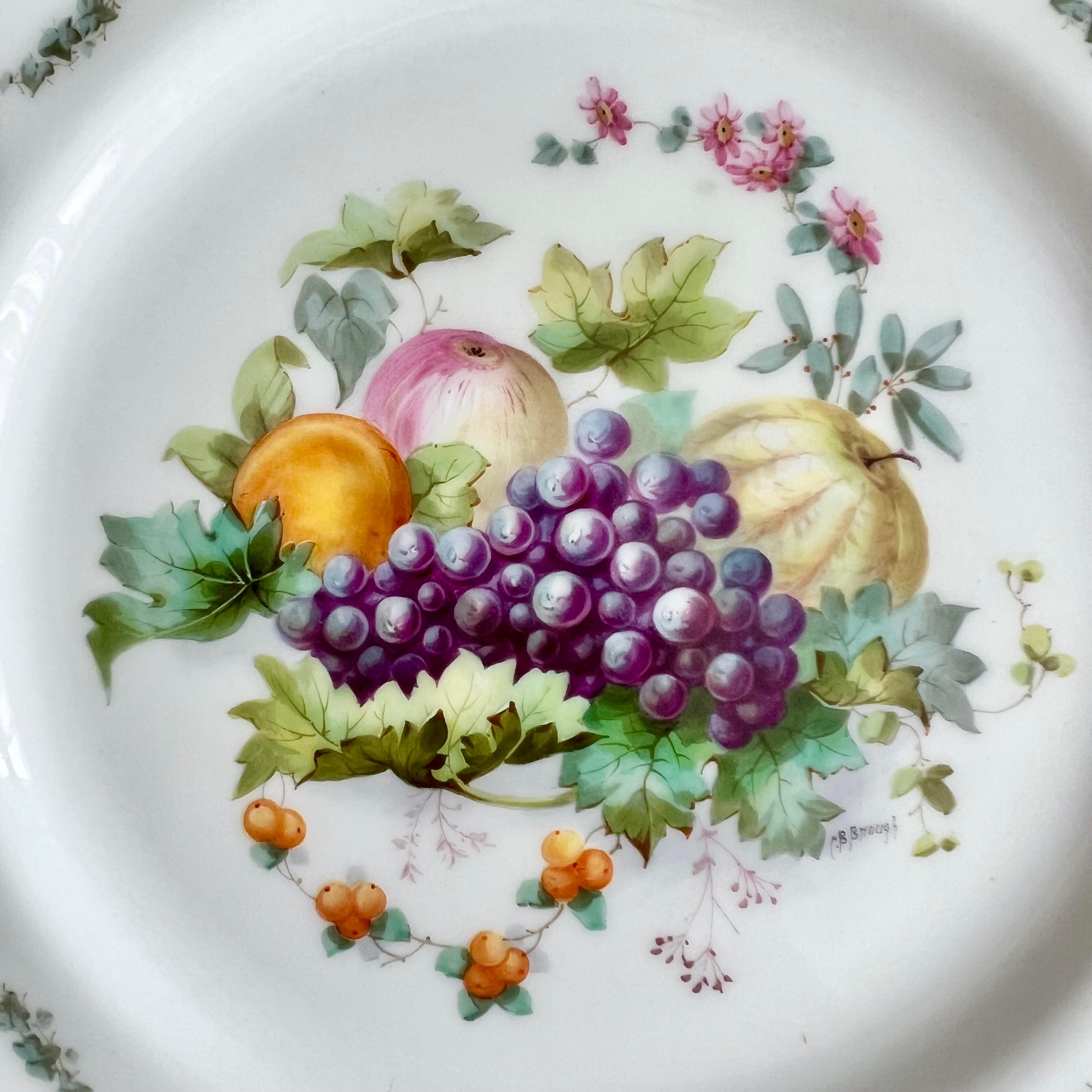 Edwardian Royal Doulton Porcelain Pair of Plates, Fruit Paintings by C B Brough, 1903