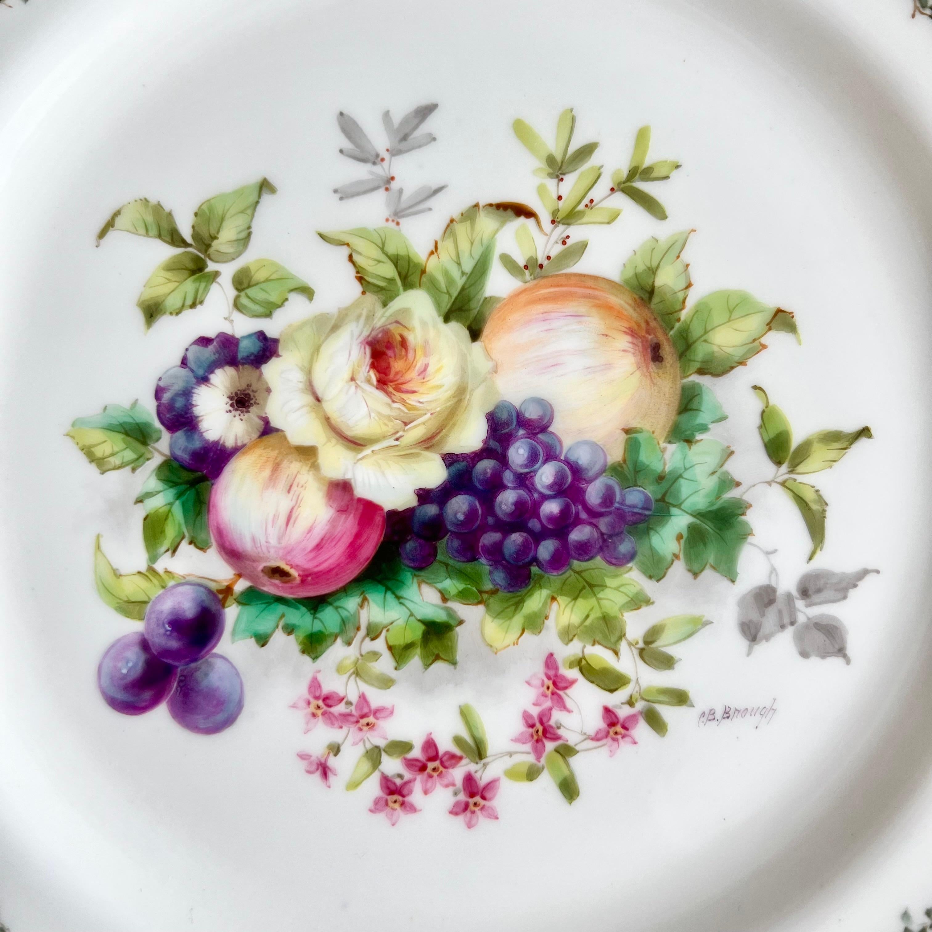 English Royal Doulton Porcelain Pair of Plates, Fruit Paintings by C B Brough, 1903