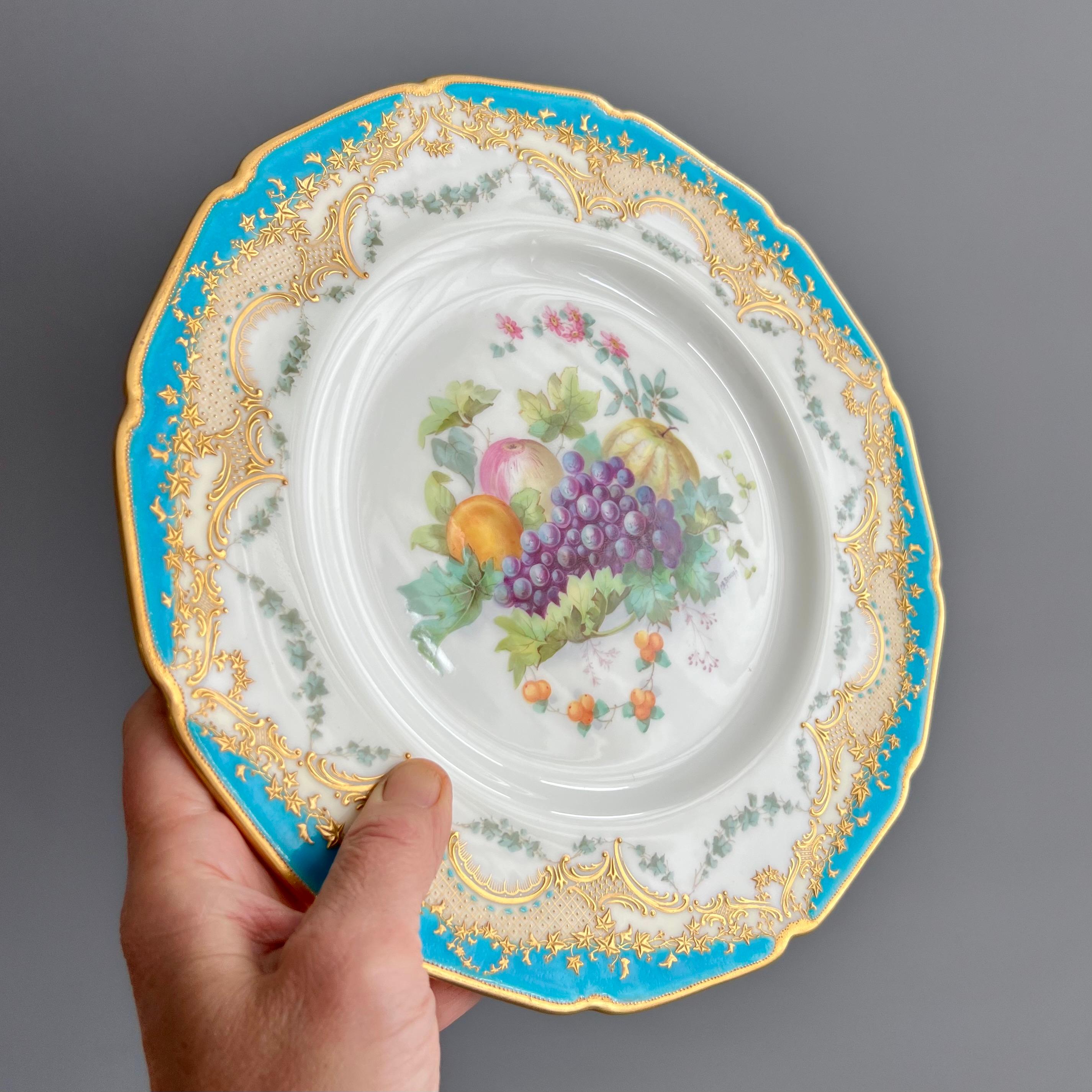 Hand-Painted Royal Doulton Porcelain Pair of Plates, Fruit Paintings by C B Brough, 1903
