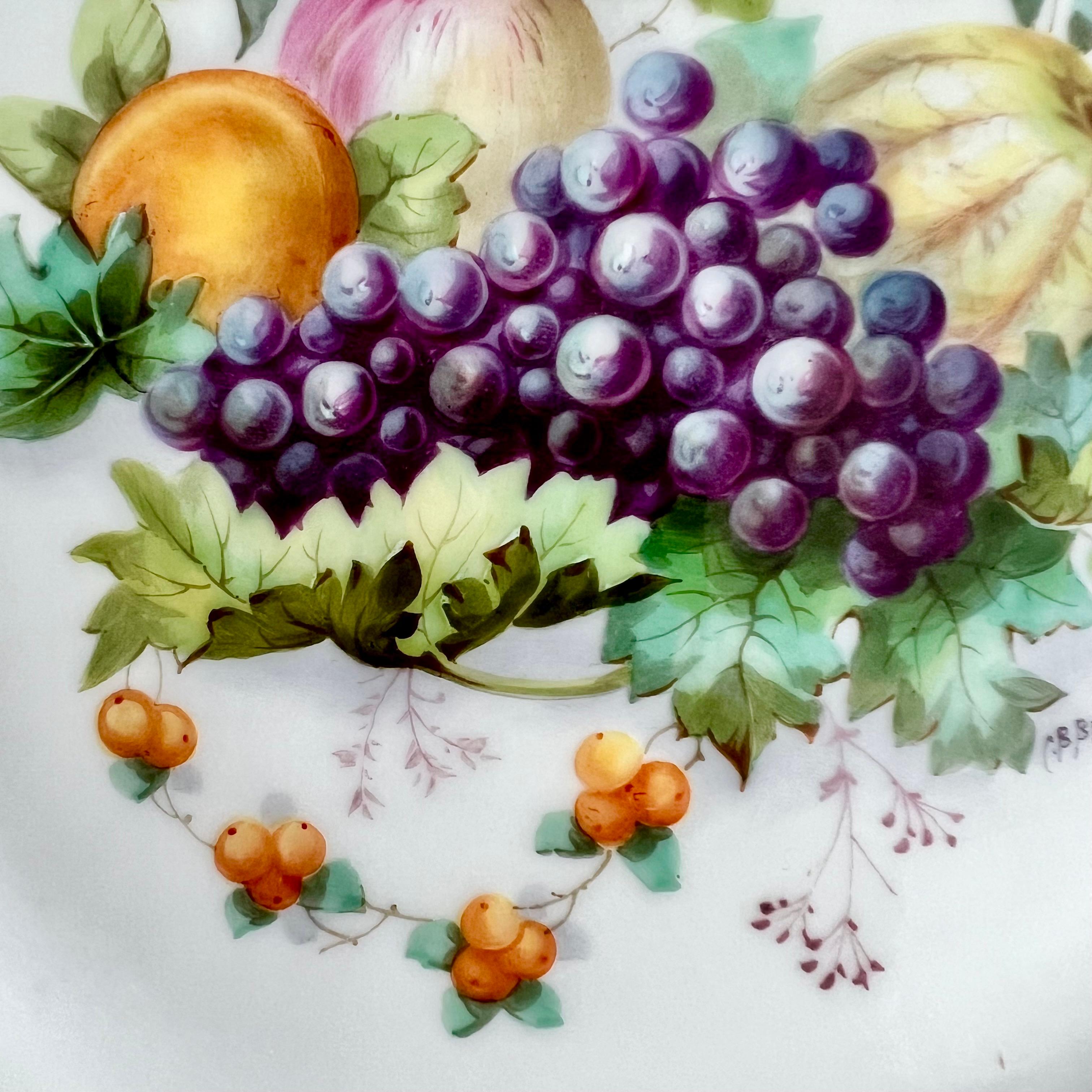 Royal Doulton Porcelain Pair of Plates, Fruit Paintings by C B Brough, 1903 1