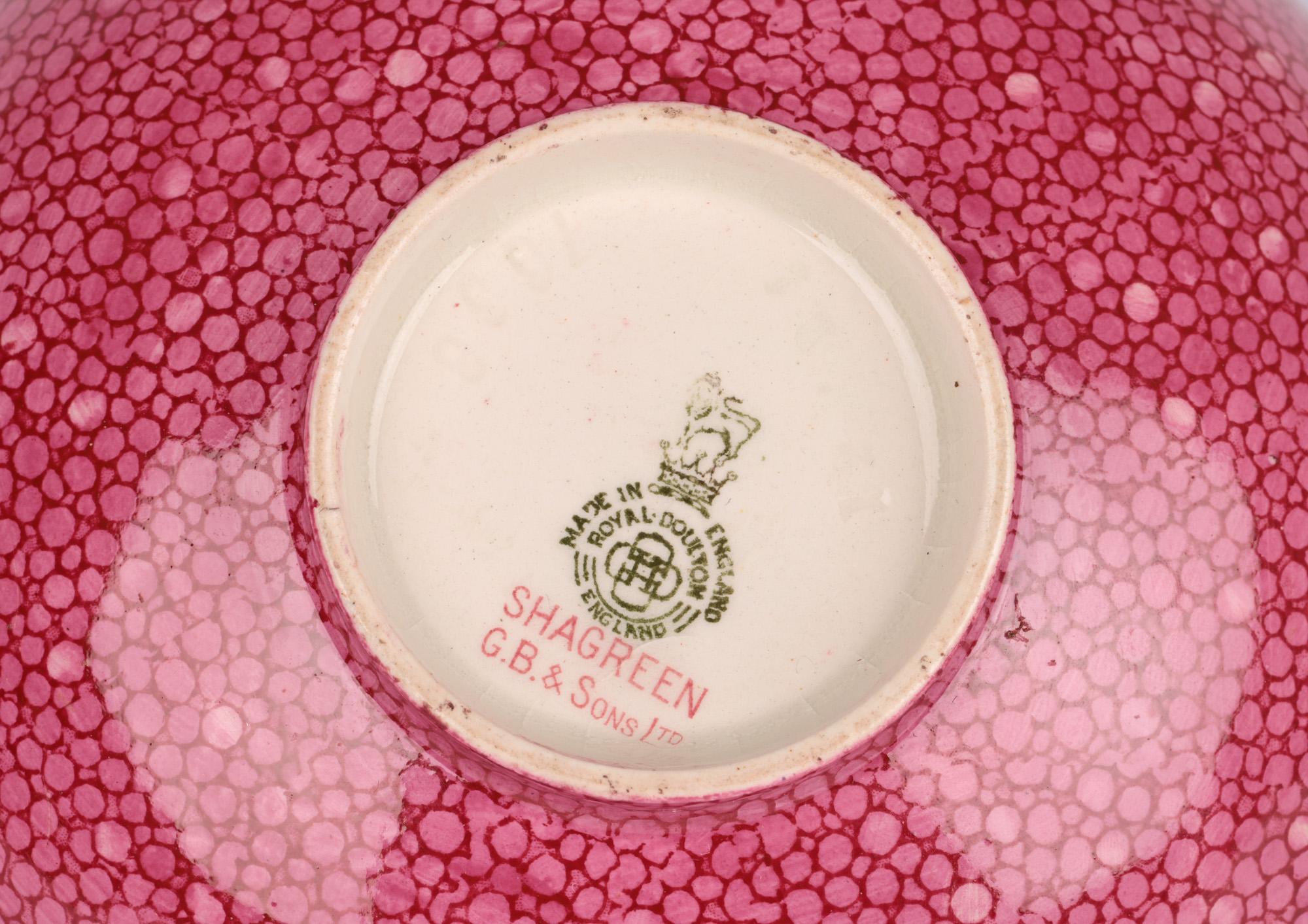 Royal Doulton Rare Silver Mounted Shagreen Pottery Powder Bowl 11