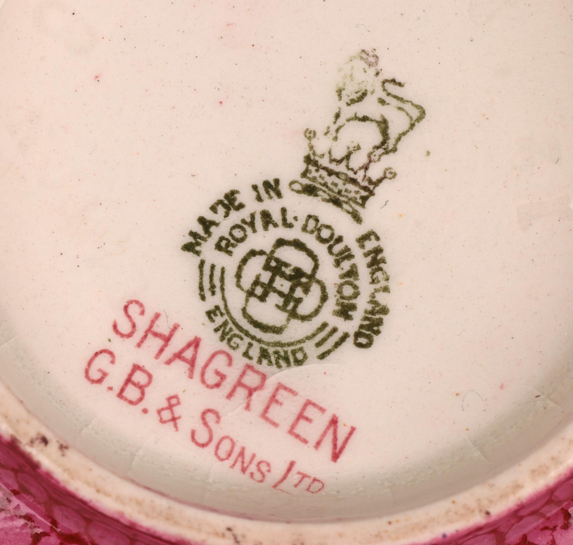 Royal Doulton Rare Silver Mounted Shagreen Pottery Powder Bowl 12