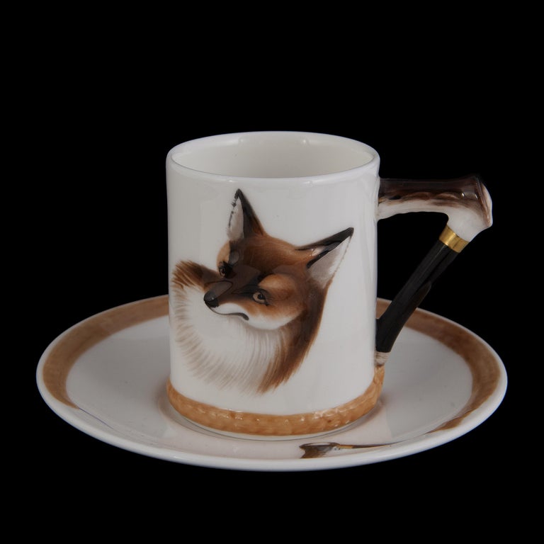 Hand-Painted Royal Doulton Reynard 1950s Fox Coffee Service Printed & Hand Painted Bone China For Sale