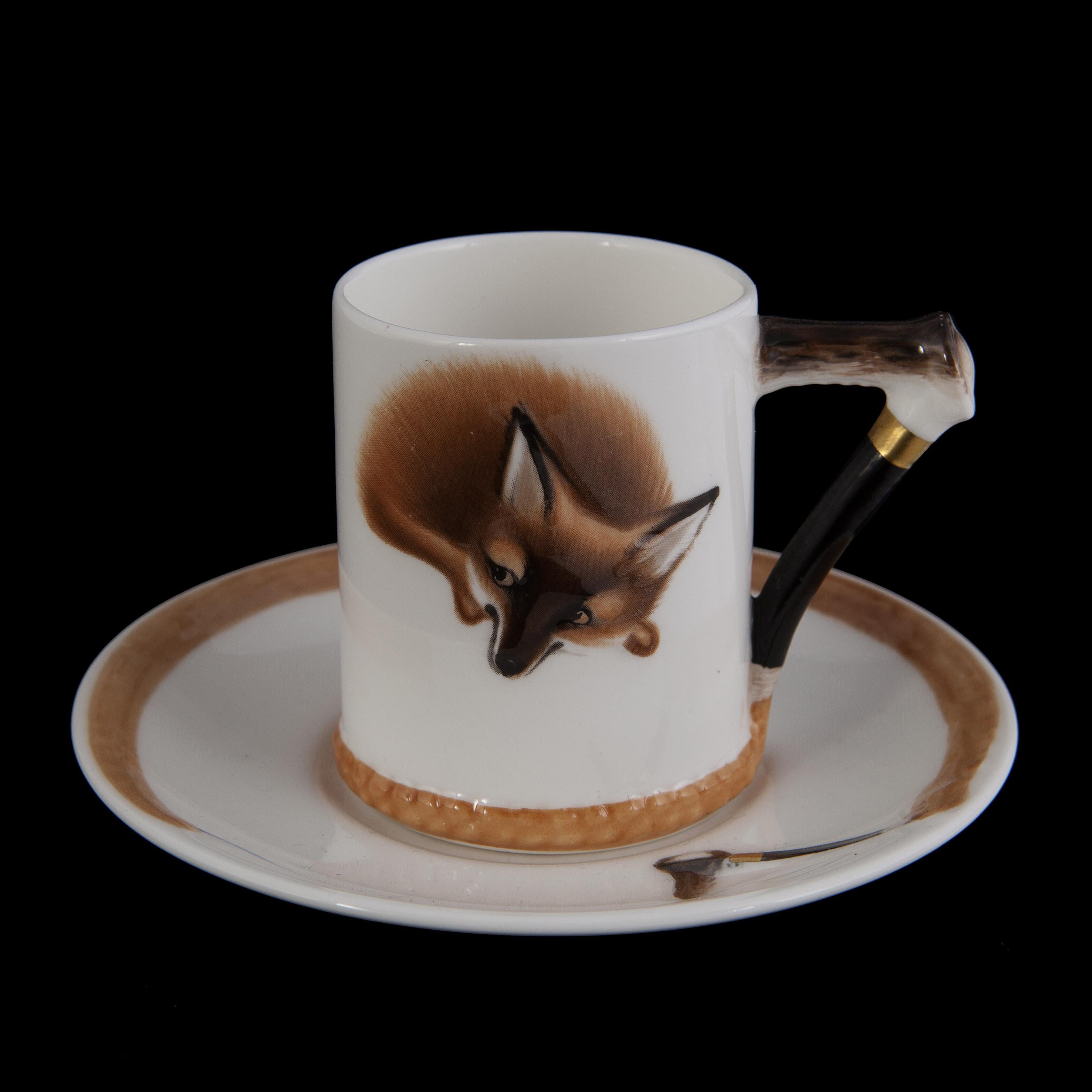 Black Forest Royal Doulton Reynard 1950s Fox Coffee Service Printed & Hand Painted Bone China For Sale