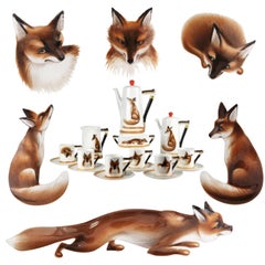 Royal Doulton Reynard 1950s Fox Coffee Service Printed & Hand Painted Bone China (Service à café en forme de renard imprimé et peint à la main)