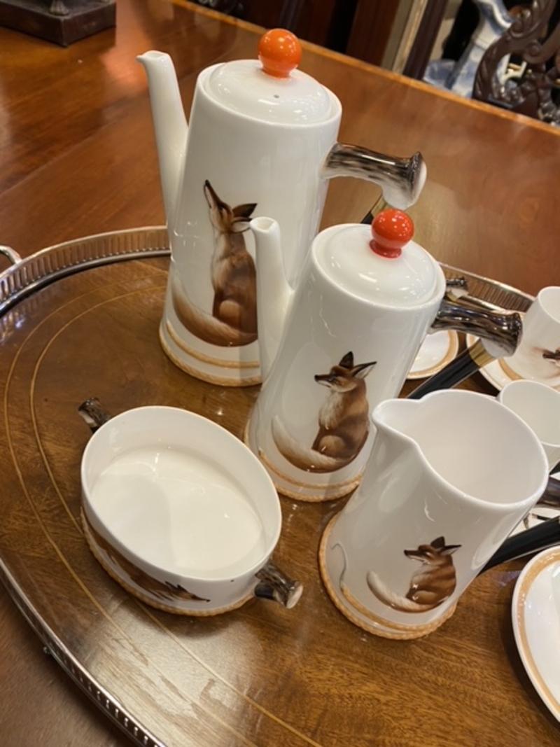 20th Century Royal Doulton Reynard Porcelain Coffee Service Set with Hand Painted Fox Motif