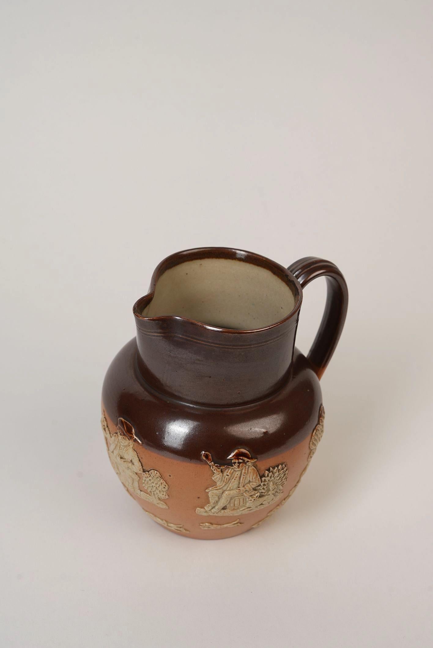 Edwardian Royal Doulton Stoneware Pitcher Farming Scene, Circa 1900 For Sale