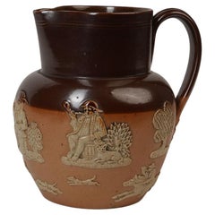 Antique Royal Doulton Stoneware Pitcher Farming Scene, Circa 1900