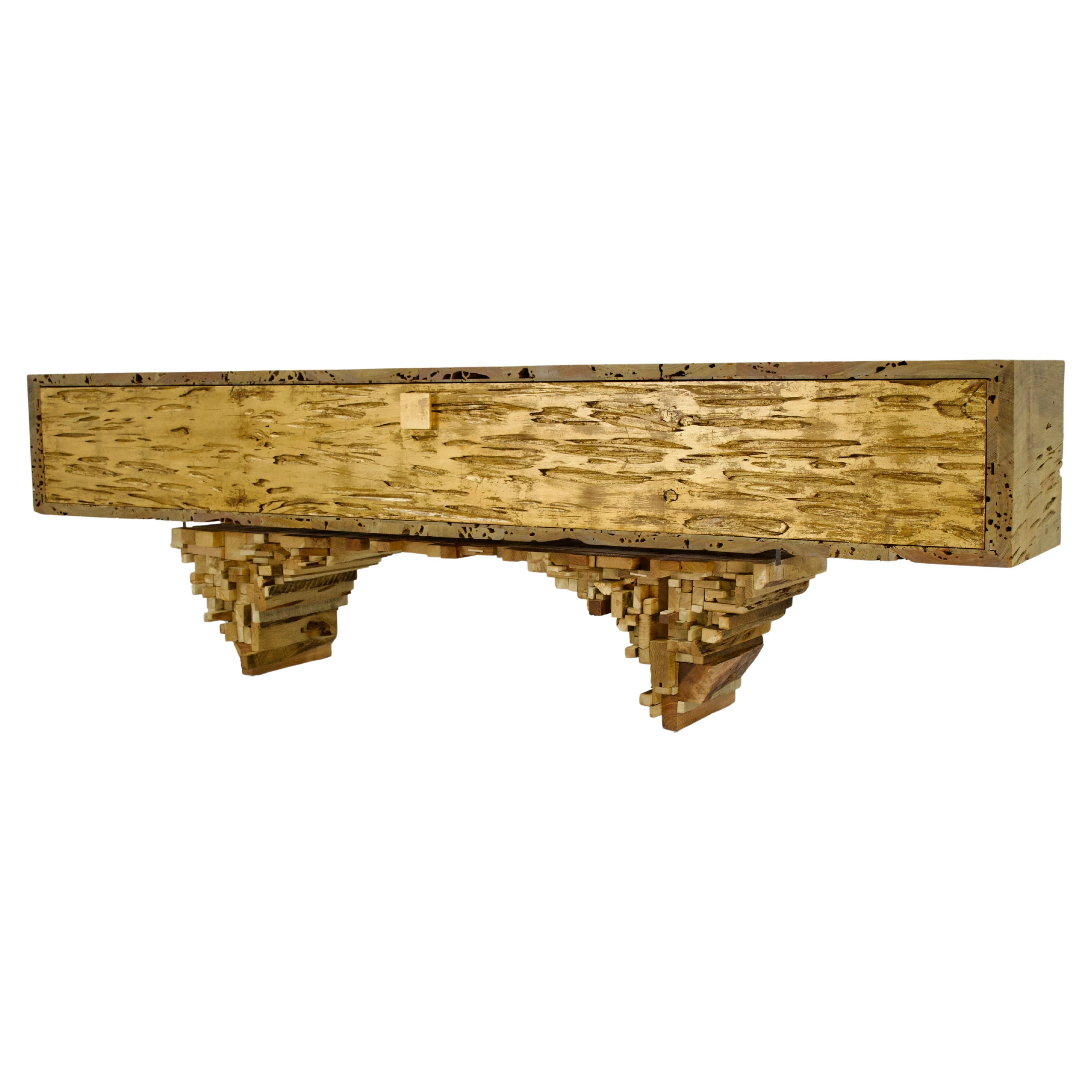 Royal Dresser, Handcrafted by Rafael Calvo using Pecky Cypress and Gold Leaf For Sale