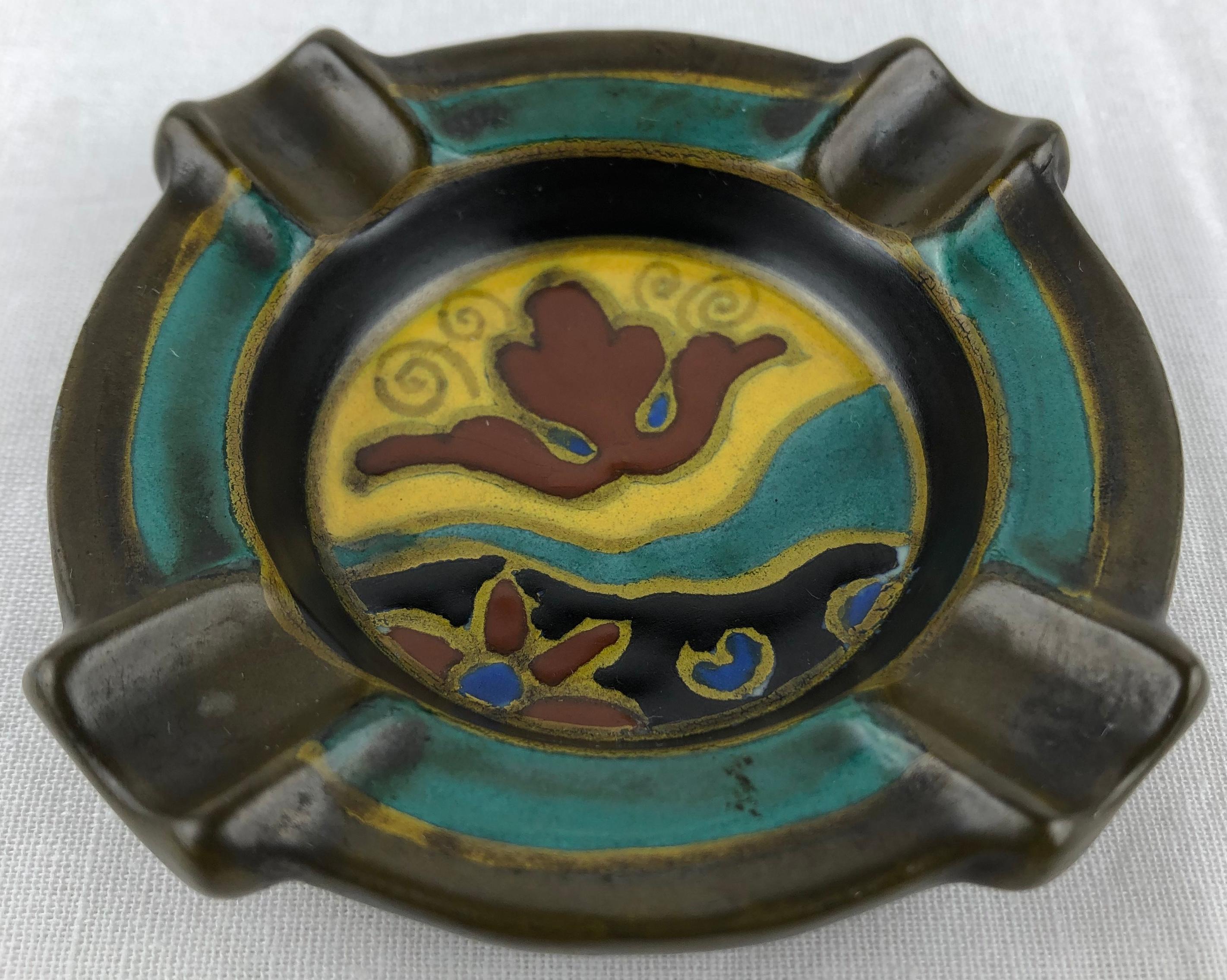 Hand-Painted Royal Dutch Art Nouveau Ceramic Ashtray or Key Holder/Vide Poche