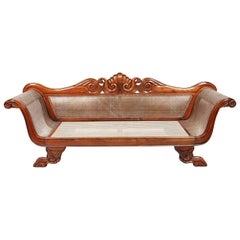 Antique Royal Dutch Colonial Settee, Rosewood and Cane, 19th Century