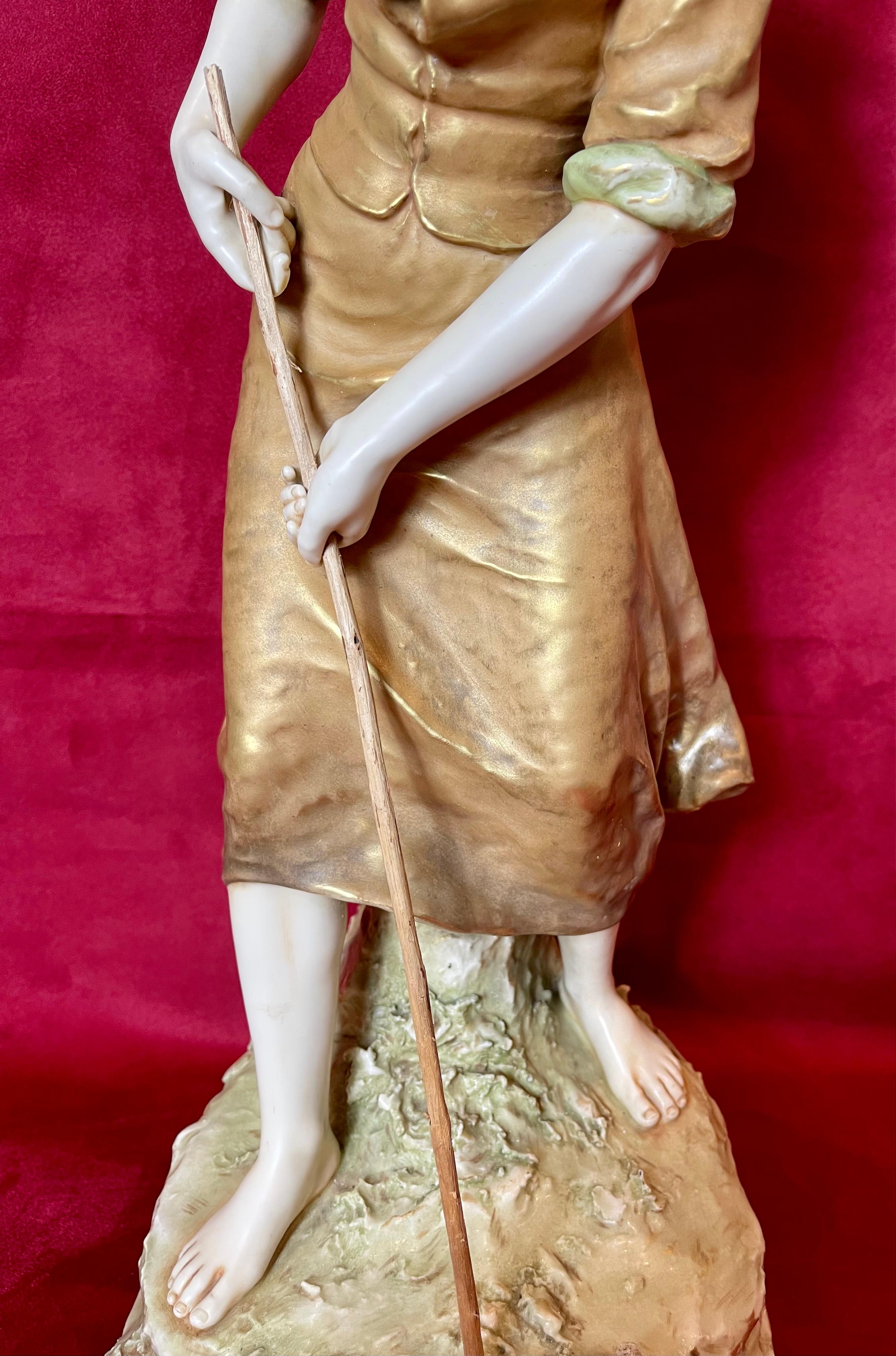 European Royal Dux Bohemia, Fisherwoman with Landing Net, Art Nouveau Style For Sale