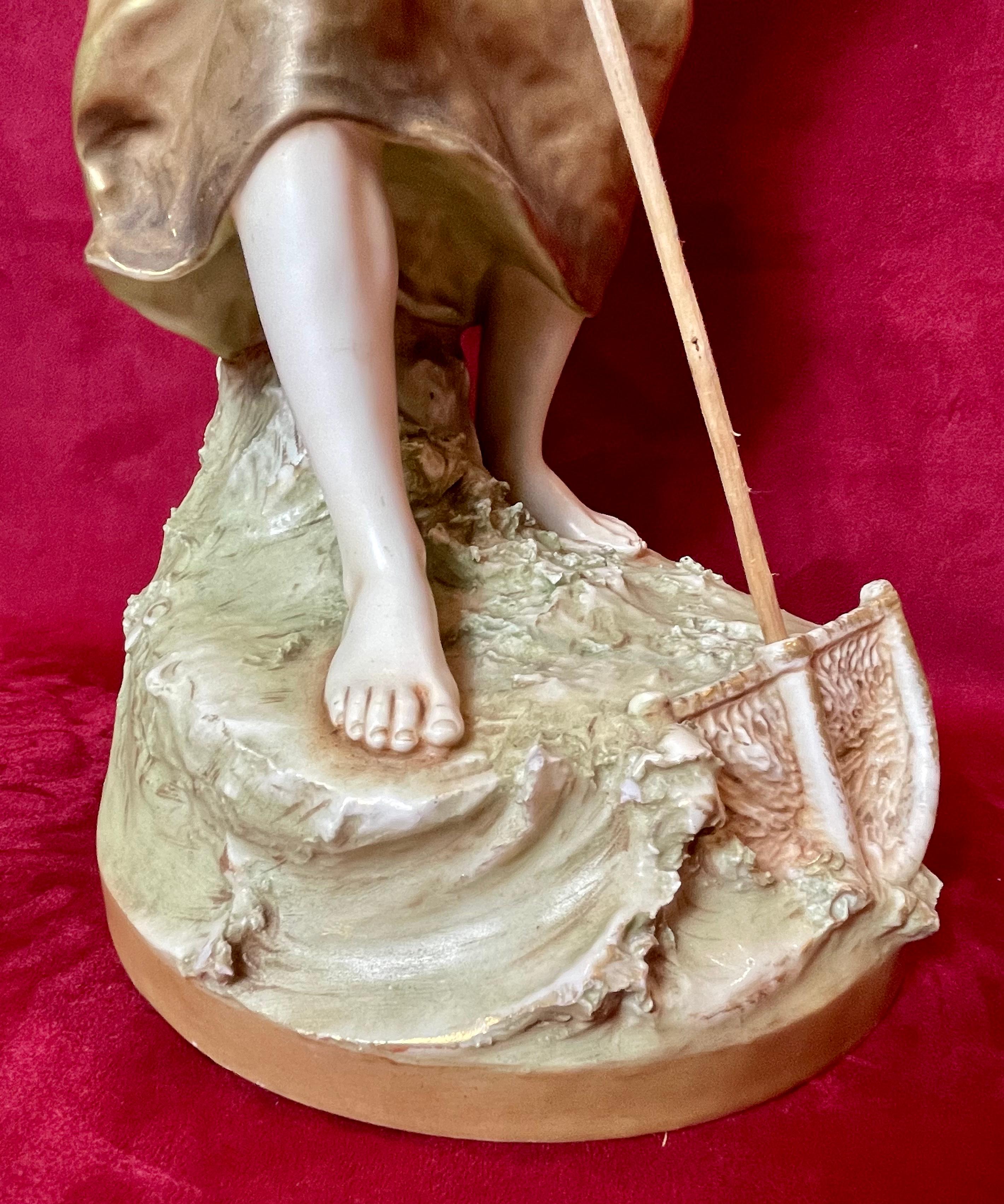 Royal Dux Bohemia, Fisherwoman with Landing Net, Art Nouveau Style For Sale 2