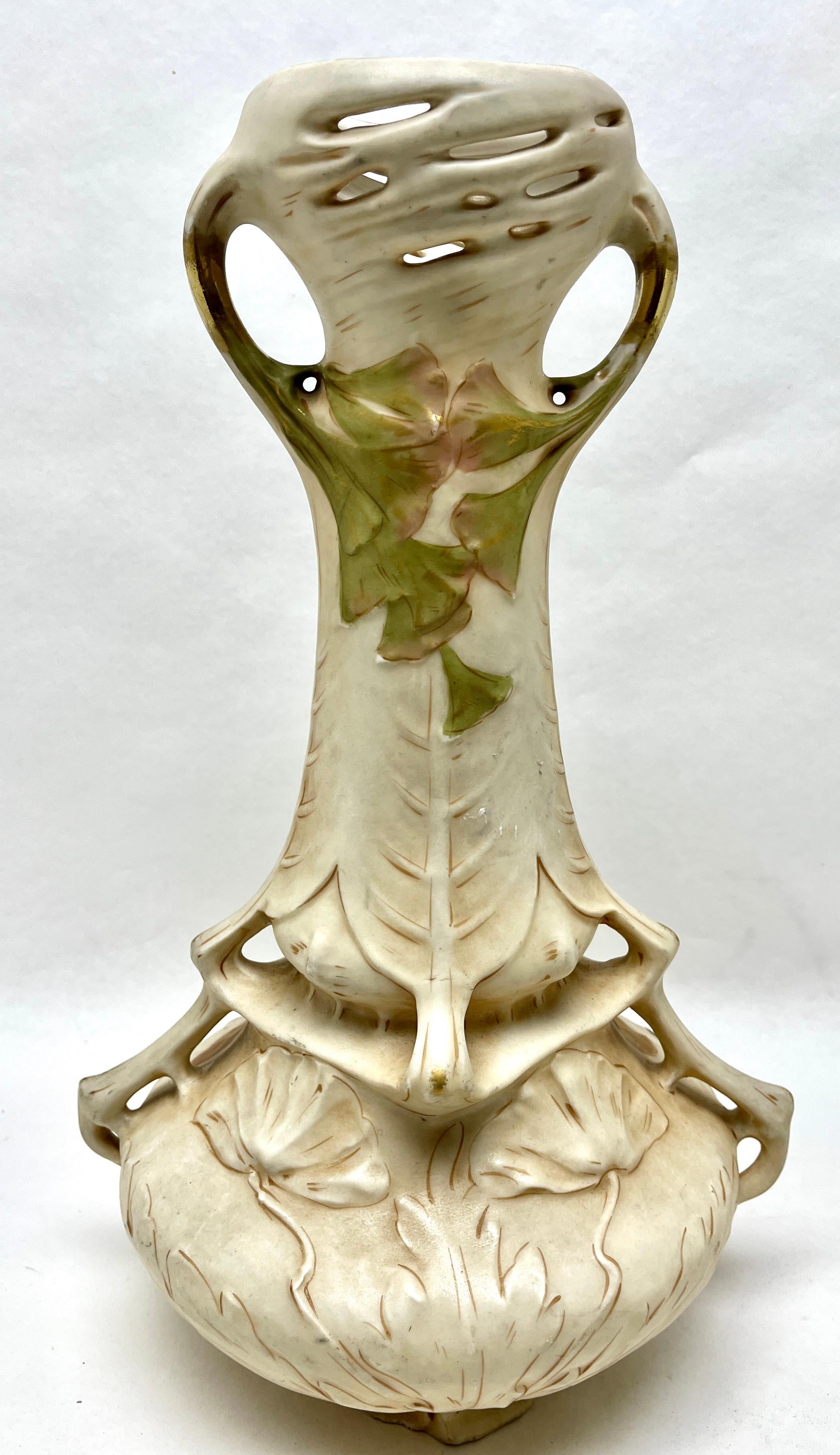 Porcelain Royal Dux Bohemia Pair of Organically Shaped Vases with Factory Stamp For Sale