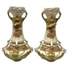 Royal Dux Bohemia Pair of Organically Shaped Vases with Factory Stamp