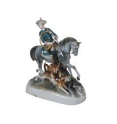 Royal Dux Czech Porcelain Equestrian Huntsman Fox Hunt Horse Hound Dog Sculpture